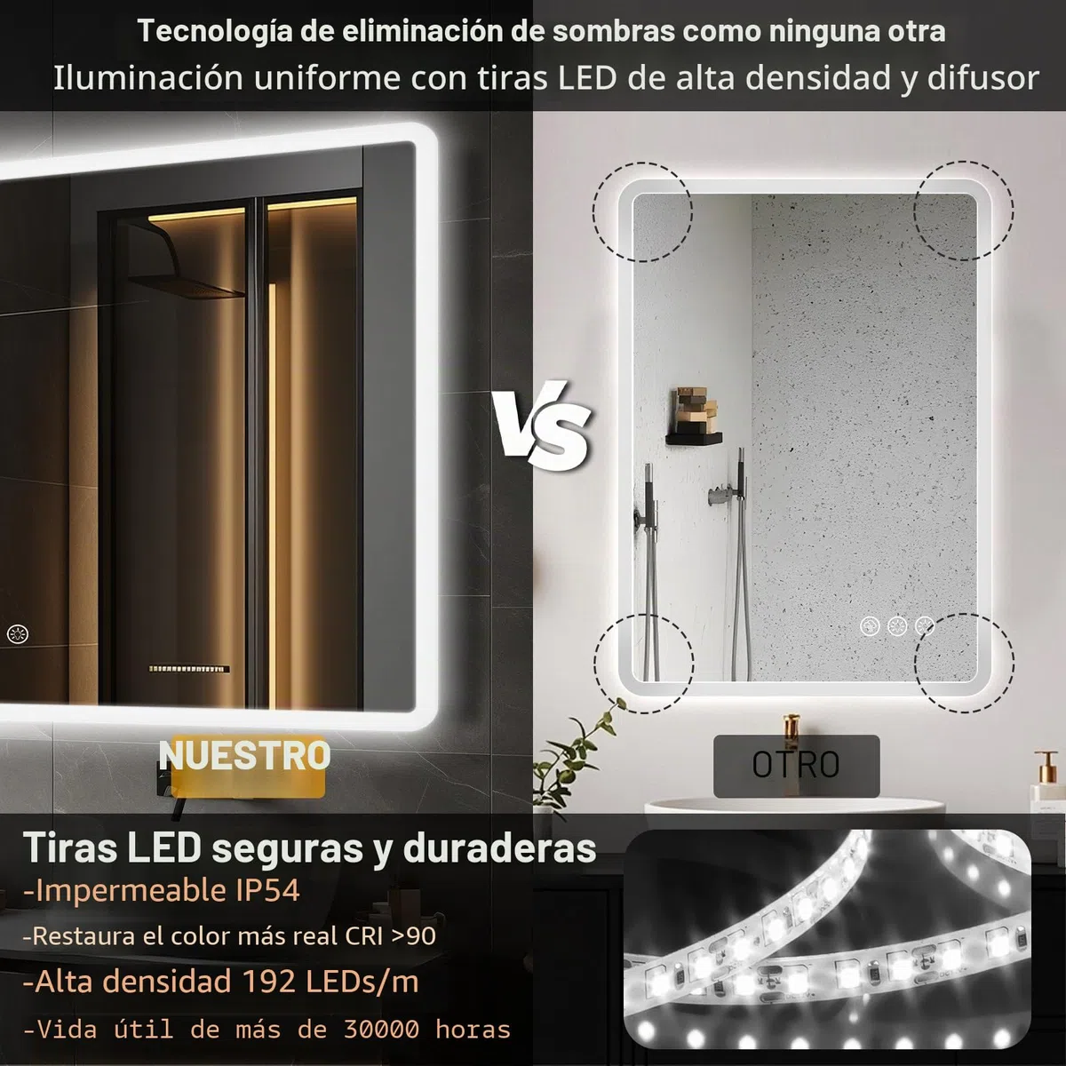 Ratsamee Espejo Baño con Luz 100x70cm, Espejos de Baño con LED con Antivaho, Regulable, 3 Colores Luz, Función Memoria