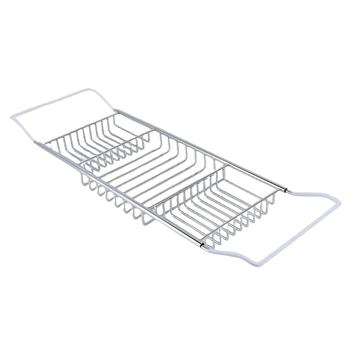 Bandeja de Bañera de Acero Inoxidable Expandible, Caddie de Bañera de Ducha con una Solución de Almacenamiento Eficiente para Elementos Esenciales del Baño, Elegante (Silver)