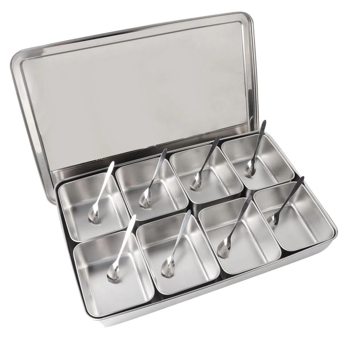 Akozon Caja de Condimentos de Aleación de Aluminio, 8 Rejillas, Contenedores de Almacenamiento, Tarro de Especias, Utensilios de Cocina, Accesorio Multifuncional para Uso Doméstico