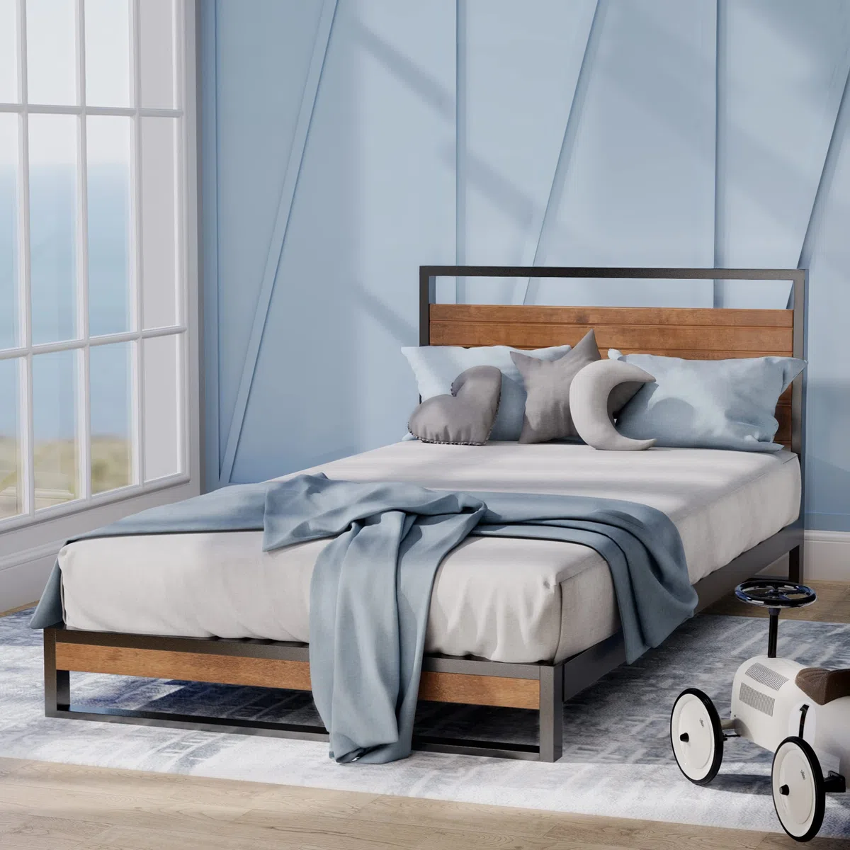 Zinus Estructura de Cama de Metal Acero y Madera Maciza Suzanne de 18 cm, Somier de Láminas de Madera, para Adultos, Niños, Adolescentes, Montaje Sencillo, 90 x 190 cm, Castaño