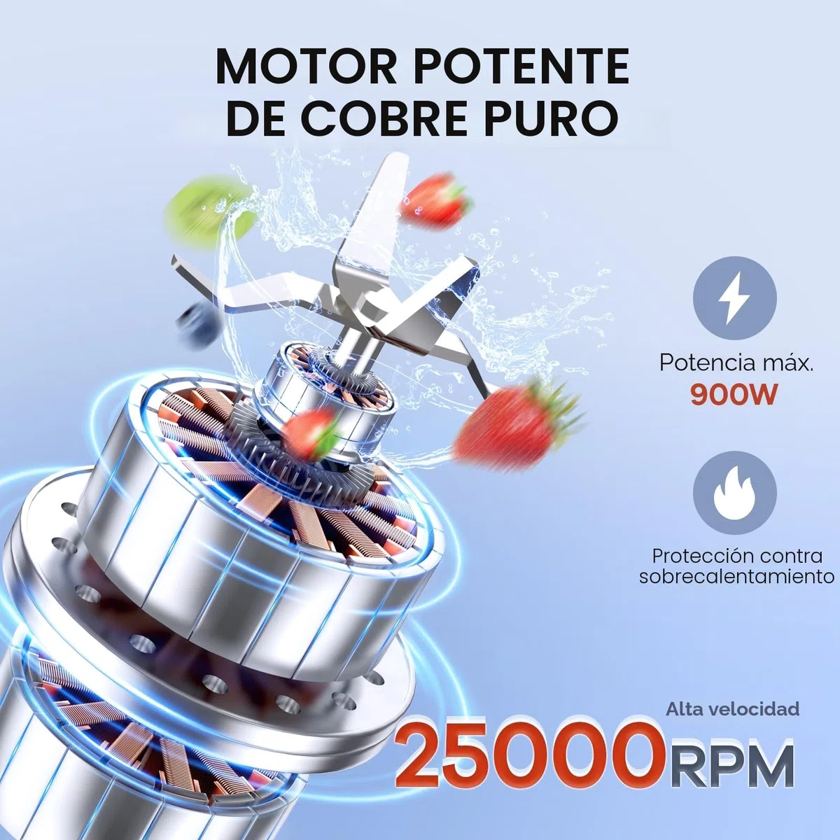 Ganiza Batidora de Vaso，Potencia 900 W Batidora de pie con 3 vasos portátiles (2 x 500 ml y 1 x 700 ml), Minibatidora con 4 Cuchillas de Acero inoxidable,Licuadora eléctrica para batidos y smoothies