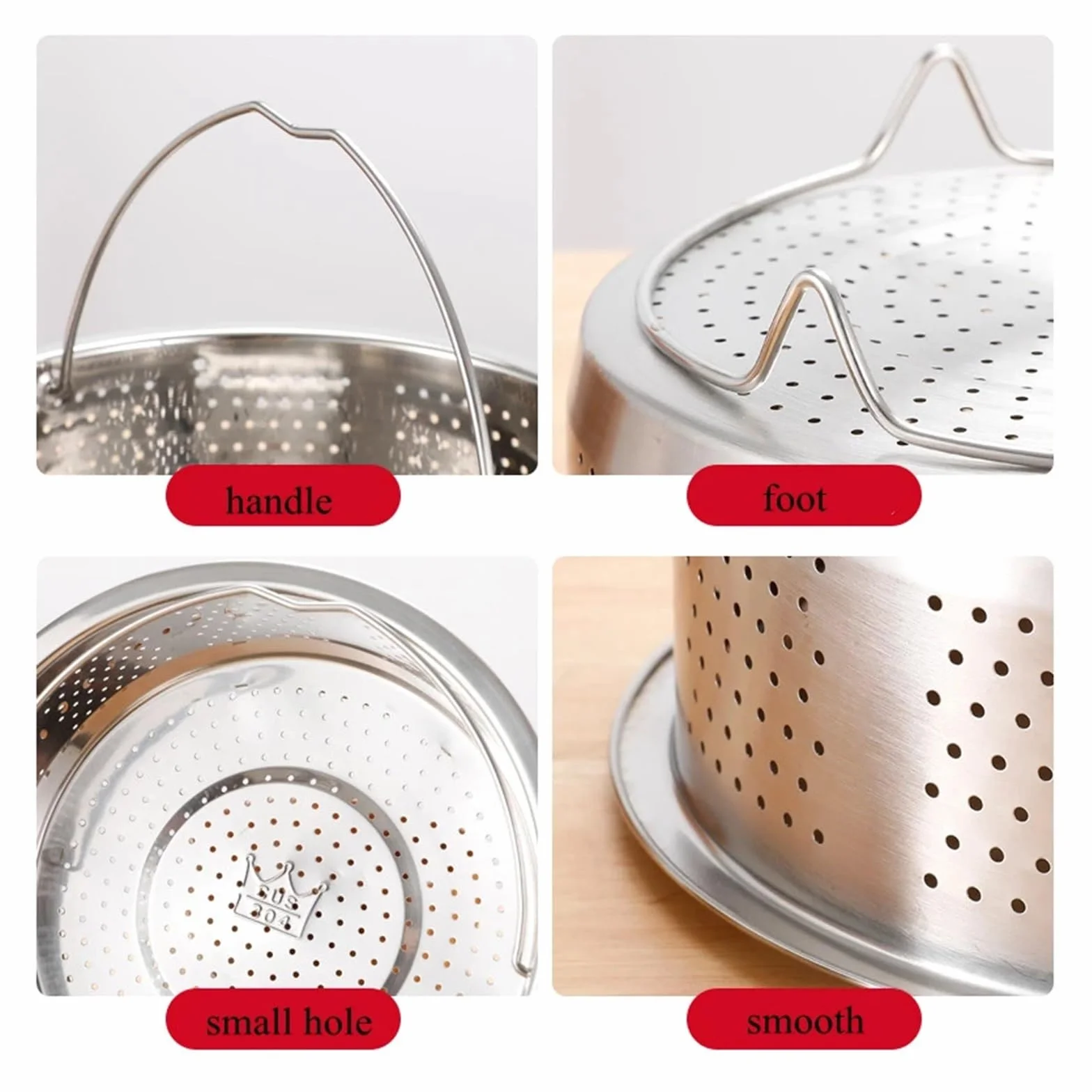 Vaporera de Acero Inoxidable Cesta de Vapor de Acero Inoxidable con Mango de Silicona for Olla a presión arrocera, Rejilla de Vapor, escurridor, Utensilios de Cocina(22cm)