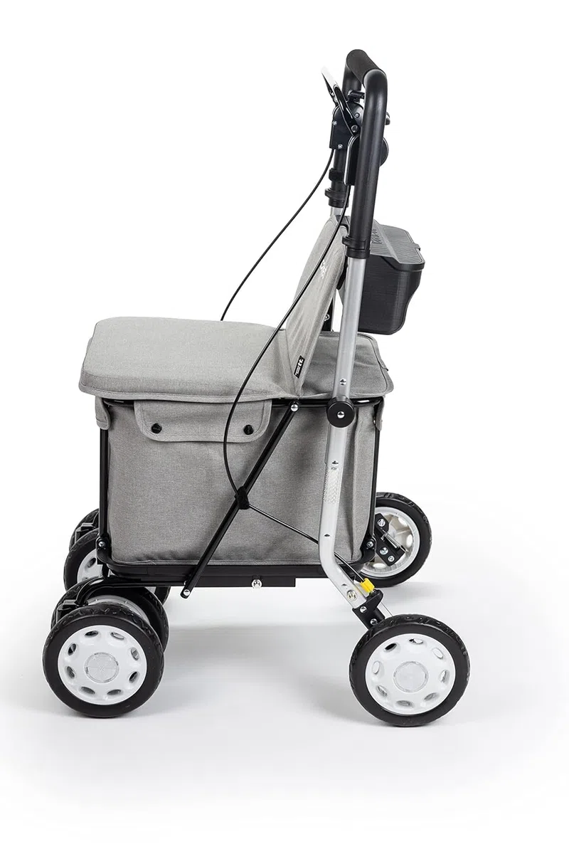 Carlett Andador y Carrito con Asiento Incorporado, Producto Médico Homologado EU, Manillar Regulable, Freno de Parking y Ruedas Ajustables 3 Posiciones, Robusto, Comfort Assist, Gris Claro