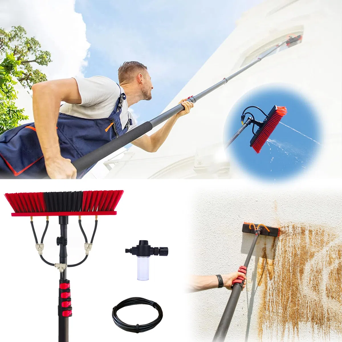 Genérico Kit de Limpieza de Ventanas: telescópico con alimentación de Agua, Extensible de 3,6 a 6 m, dispensador de jabón, pértiga, Limpiador de Paneles solares, Equipo de Largo Alcance (55