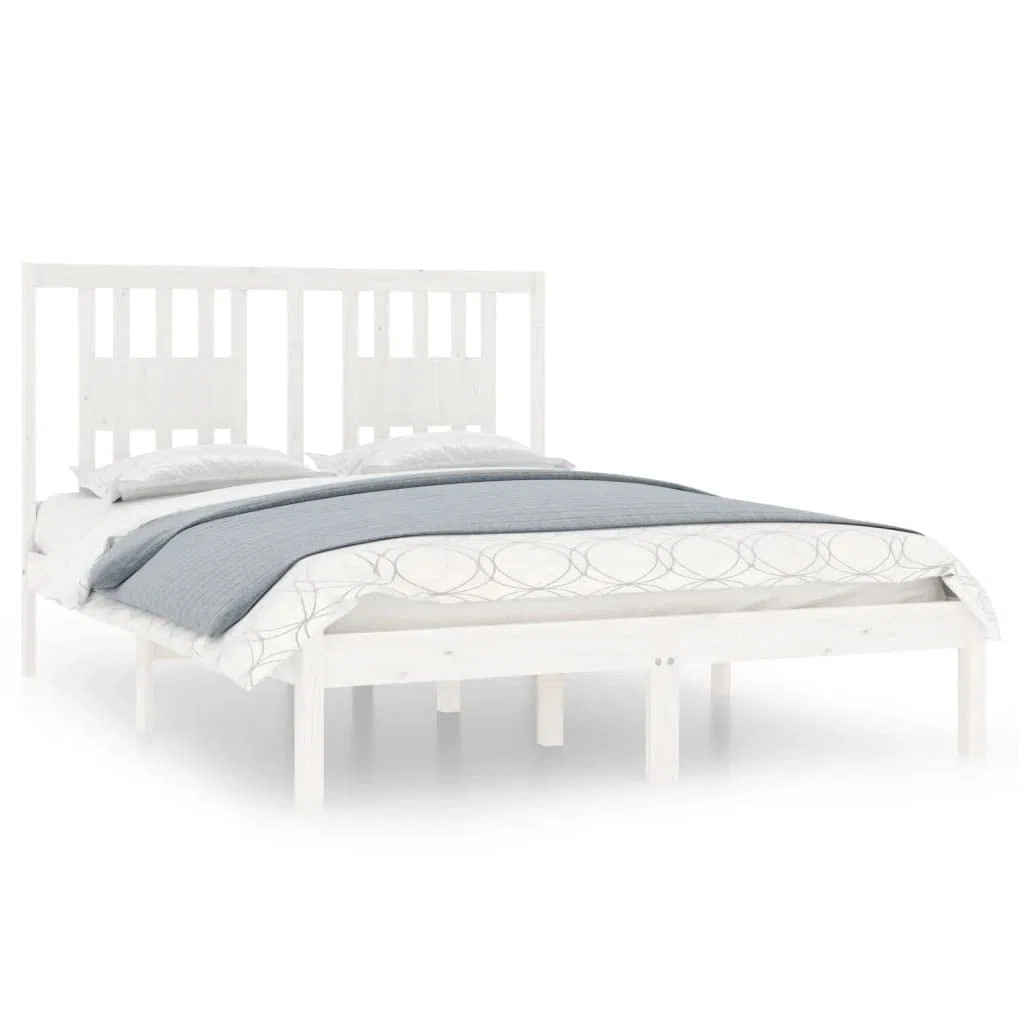Cama de madera maciza de pino blanco de 140 x 190 cm, marco de cama resistente con cabecero, cama de madera para dormitorio, adultos, adolescentes, duradera