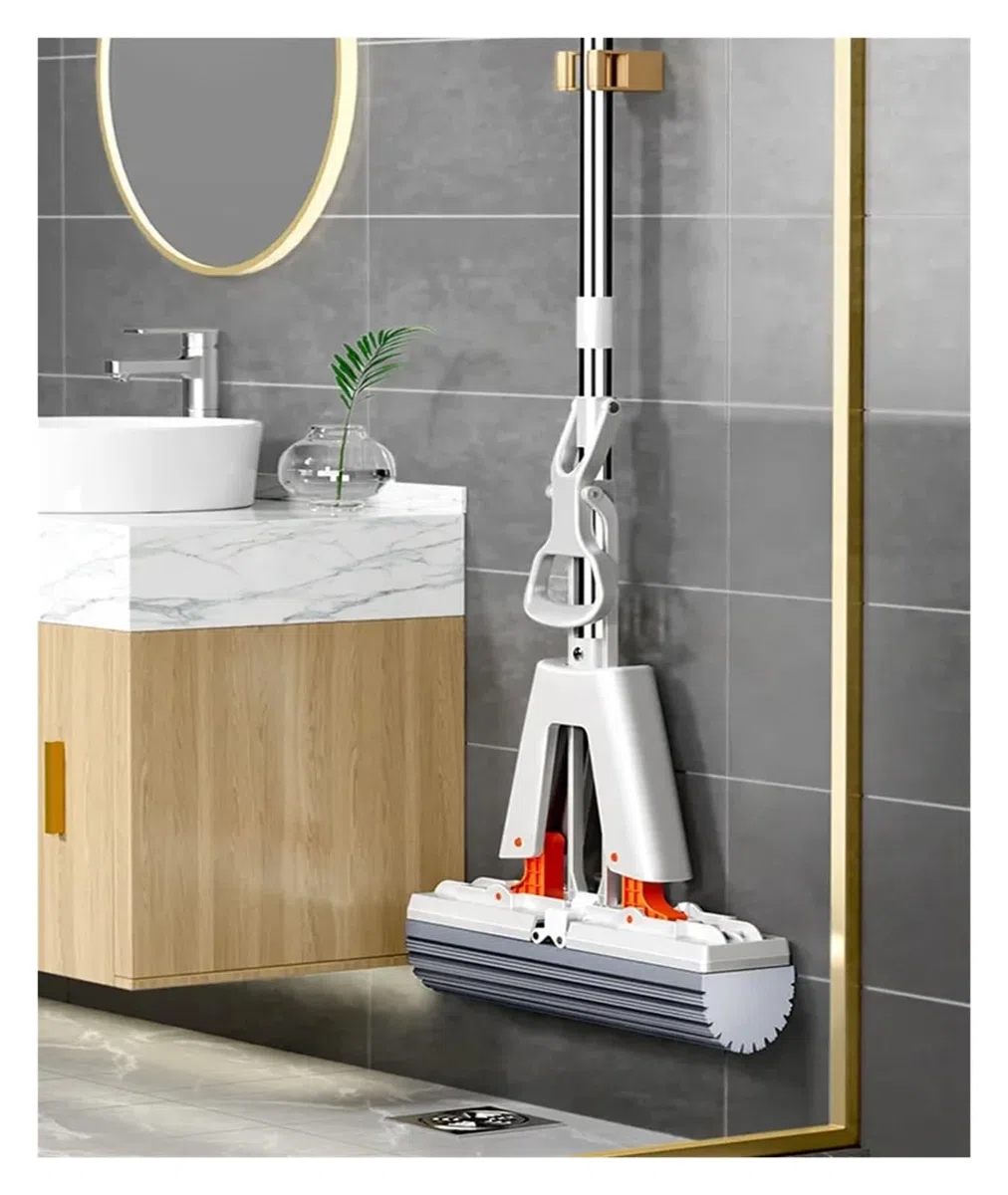 Fregona de algodón de Goma autodrenante exprimible, fregona Plana autolimpiable mágica de Manos Libres, Esponja Reutilizable, Herramienta de Limpieza de Pisos for el hogar(Total 2 mop Head)