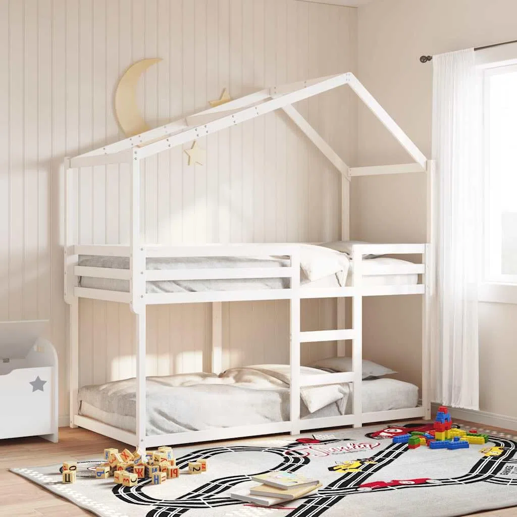 vidaXL Techo de Cama Infantil Madera Maciza Blanco 203x95,5x142 cm, Techo de la Cama, Techo Inclinado de la Cama, Techo de la Cama de los niños