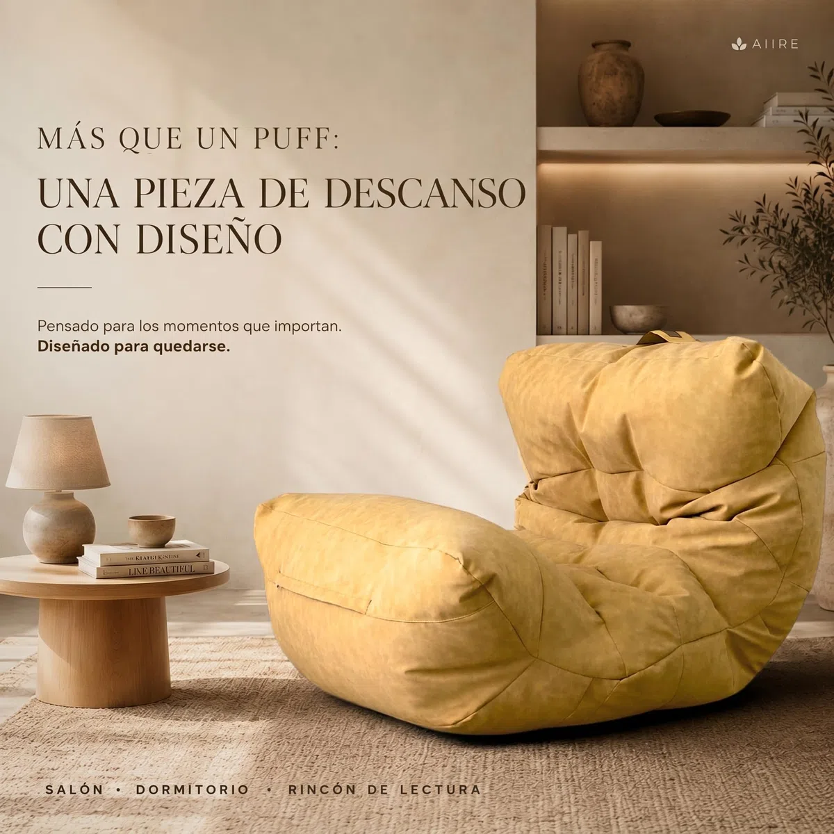 Aiire Puff Salón XXL de Diseño - Sillón Puf con Relleno Incluido para Adulto o Adolescente en Polipiel Premium - Bean Bag Chair Moderno para Dormitorio - Funda Desenfundable y Lavable