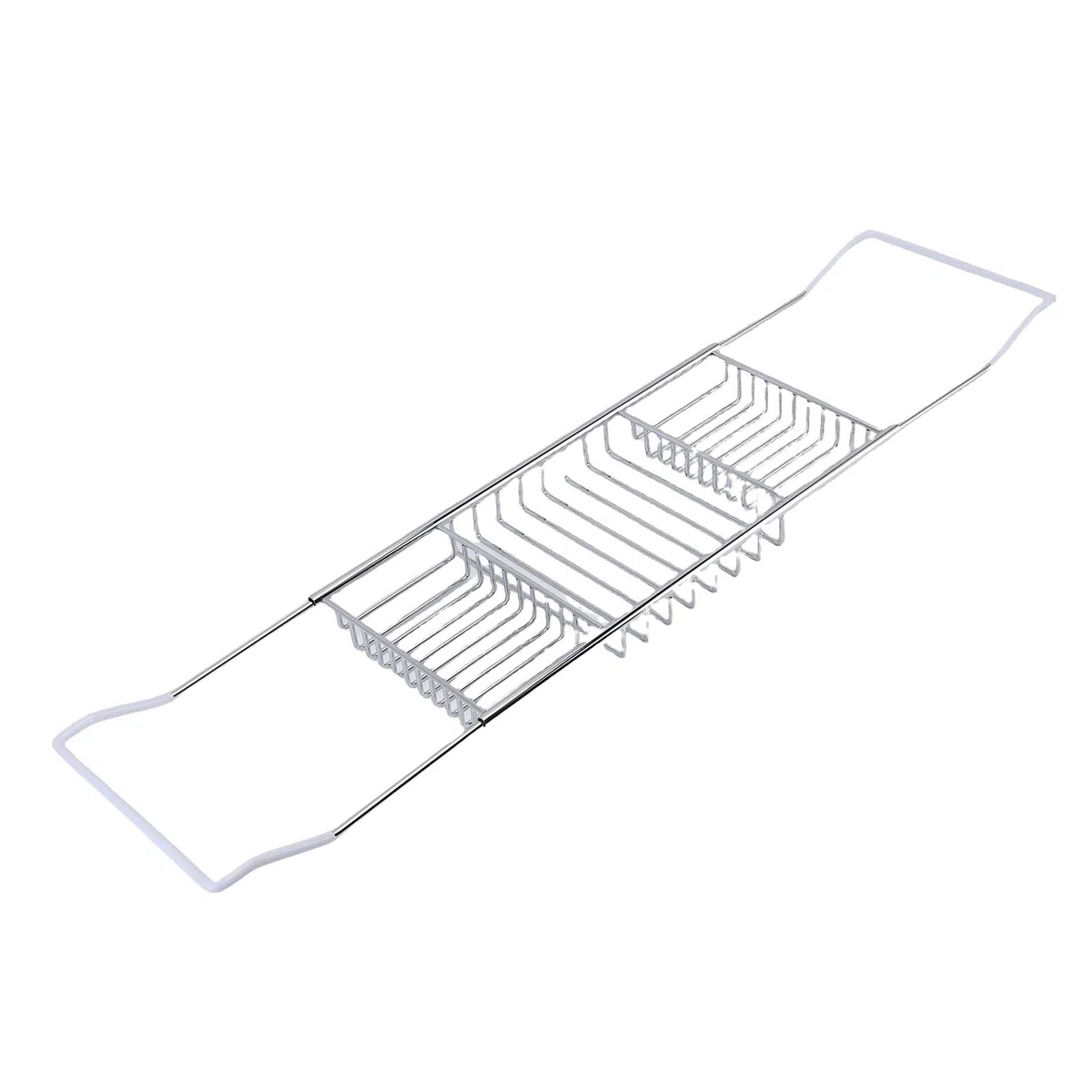 Bandeja de Bañera de Acero Inoxidable Expandible, Caddie de Bañera de Ducha con una Solución de Almacenamiento Eficiente para Elementos Esenciales del Baño, Elegante (Silver)