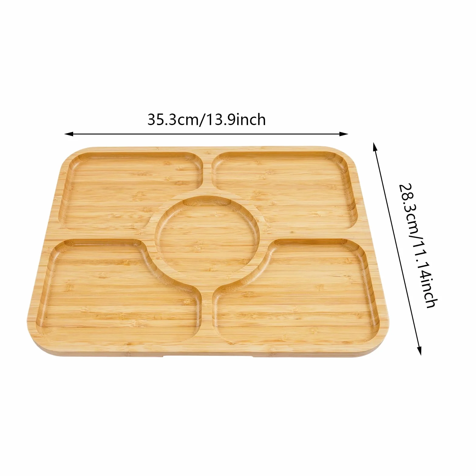 2 tablas de queso con tapa, bandeja para servir a madera de bambú, bandeja multifuncional con asa, tabla de charcutería para comida familiar, reunión, picnic, 35,3 x 28,3 cm (5 cuadrículas)
