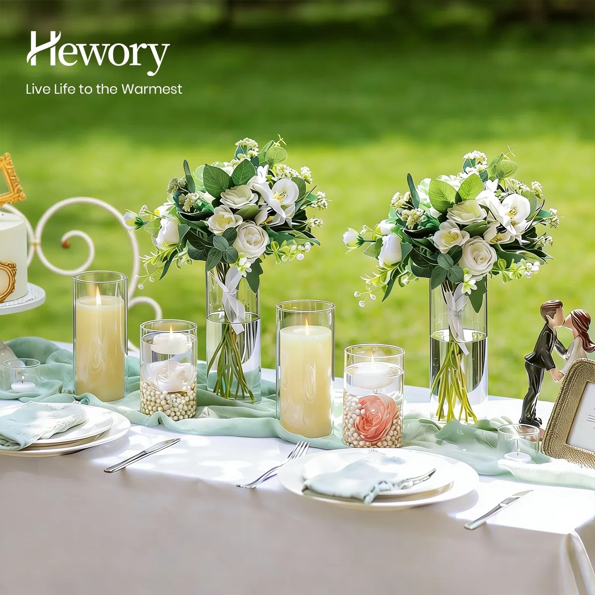 Hewory Porta Velas de Huracán de Vidrio - Conjunto de 6, 15/20/25 cm para Velas de Pilar y Flotantes - Jarrones de Cilindro para Centro de Boda