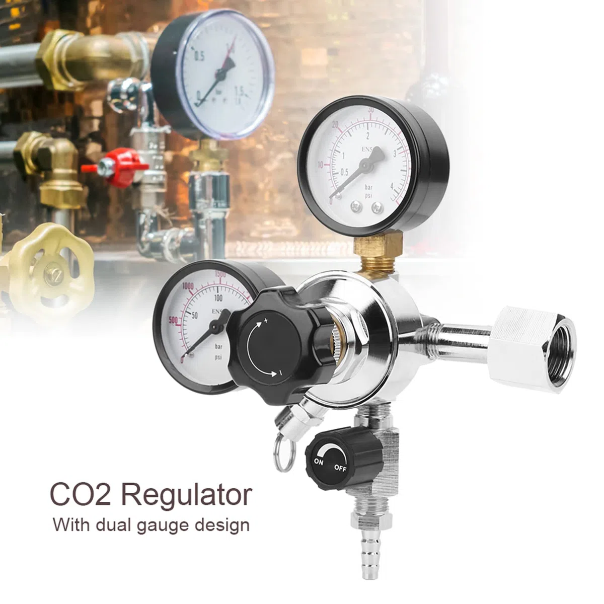 Regulador de Presión CO2 para Barril, Doble Manómetro Reductor de Presión Barril de Cerveza para Grifos Elaboración de Cerveza Dispensador de Cerveza