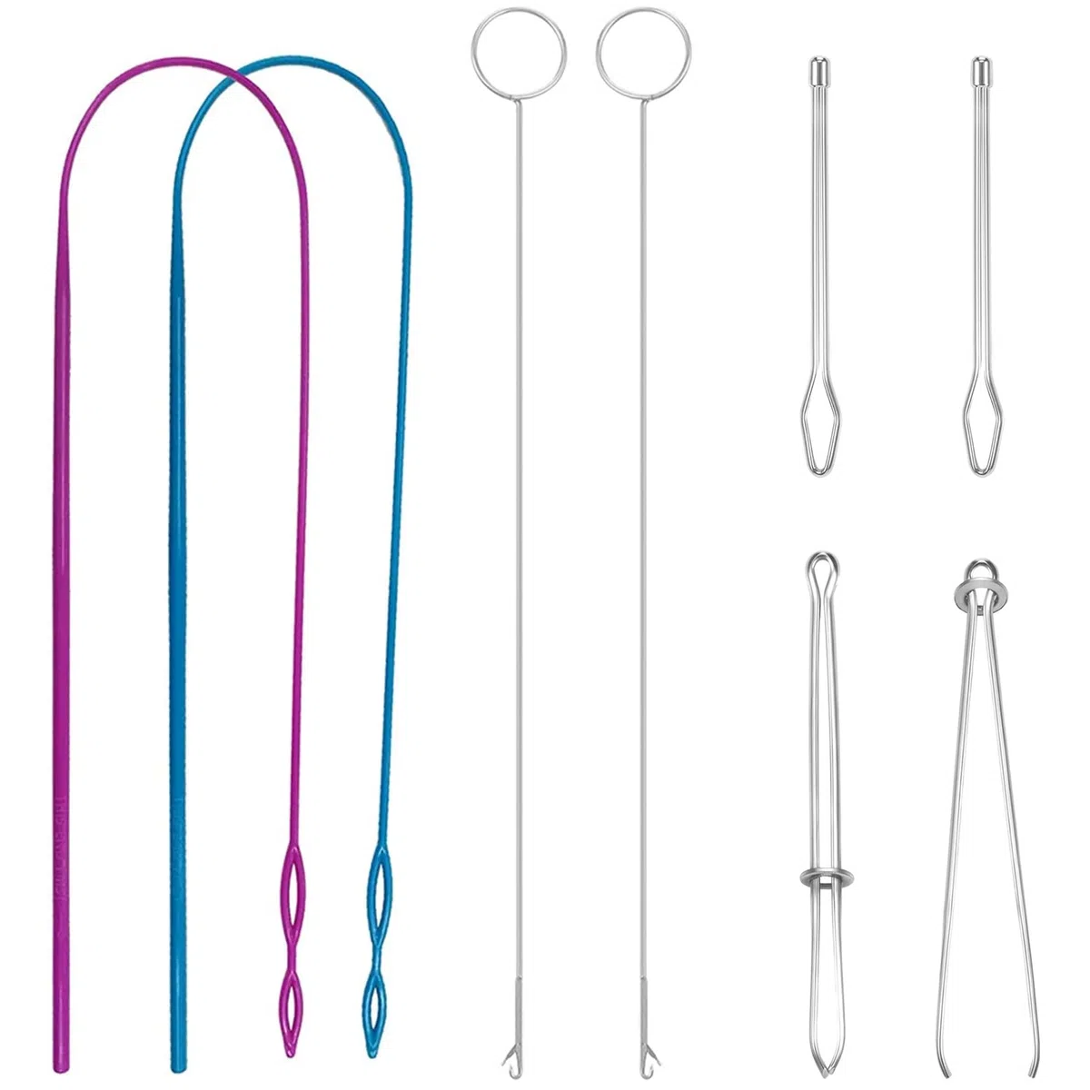 8 piezas de enhebrador de cordón, herramientas de repuesto de cordón, kit de bucle de costura, herramienta de repuesto para cinturones de tela, tiras, accesorios de tejer