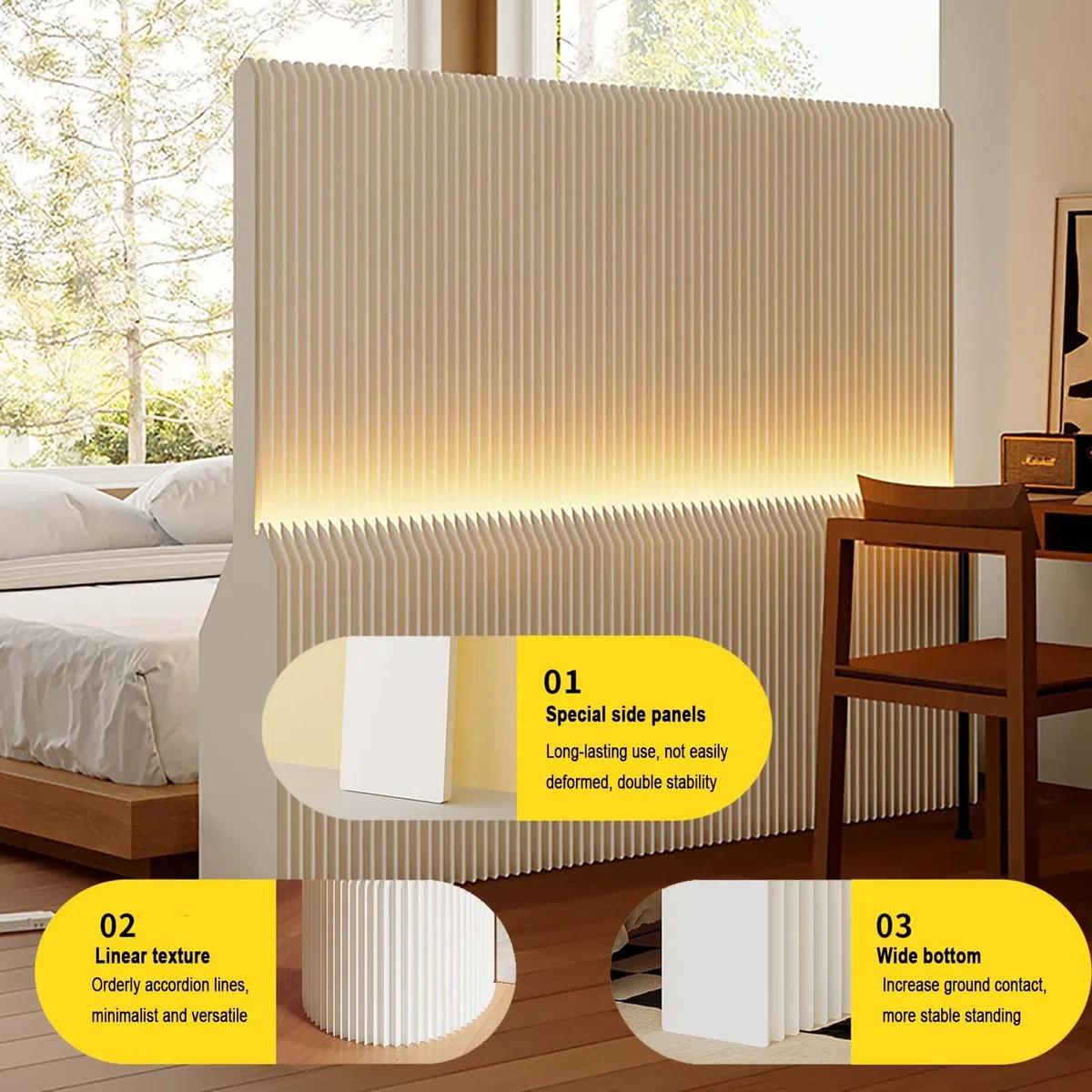 Pantallas de privacidad plegables con estantes de almacenamiento, pantalla de privacidad plegable de papel para interiores con iluminación, divisor de habitación retráctil de papel para separación de