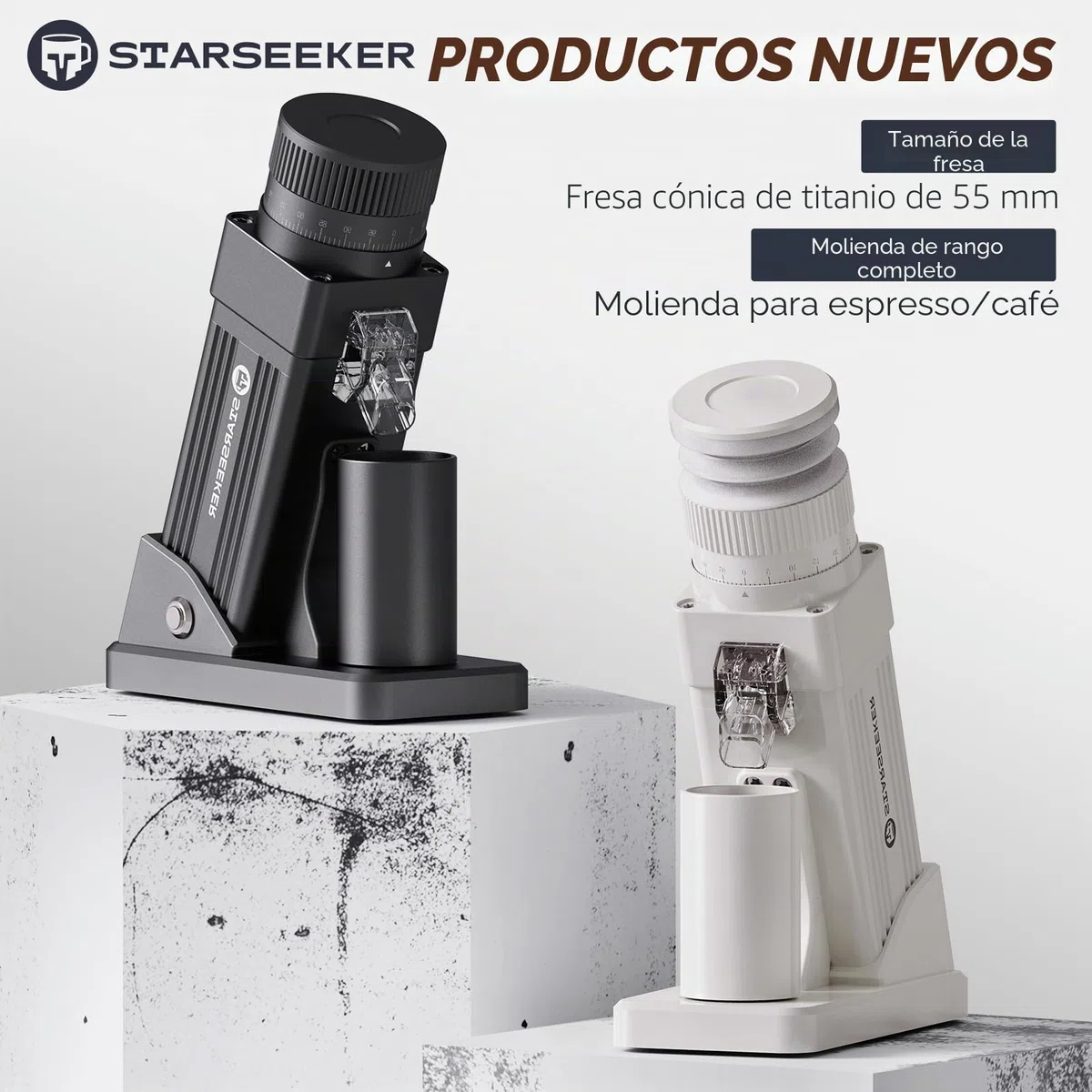 STARSEEKER E55Pro - Molinillo de café eléctrico, rebaba de titanio de 55 mm, molinillo profesional de espresso con ajuste continuo, tecnología antiestática, para el hogar, oficina, café (negro)
