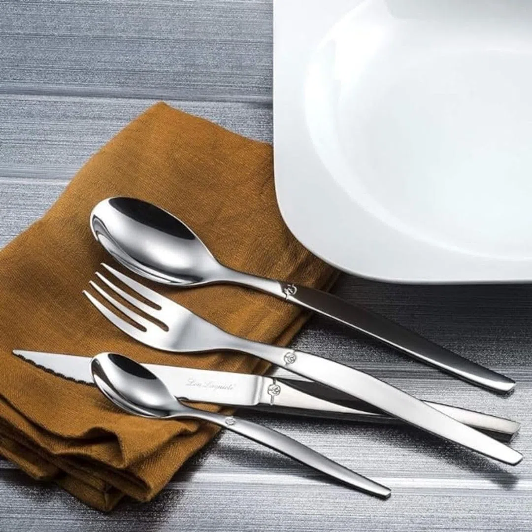 Lou Laguiole Chorro Cubiertos de Mesa/Estuche para 6 Personas, Inoxidable, Acero Espejo, 24 couverts de Table