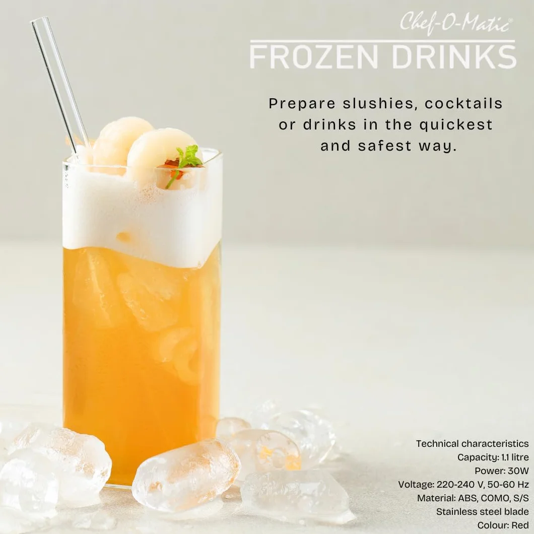 Picadora de Hielo Eléctrica Frozen Drinks, Cuchilla Acero Inoxidable, Capacidad 1.1L Granizados, cócteles, Bebidas frías, Combinados, Yogur Helado,30w,Picado Fino y Grueso.