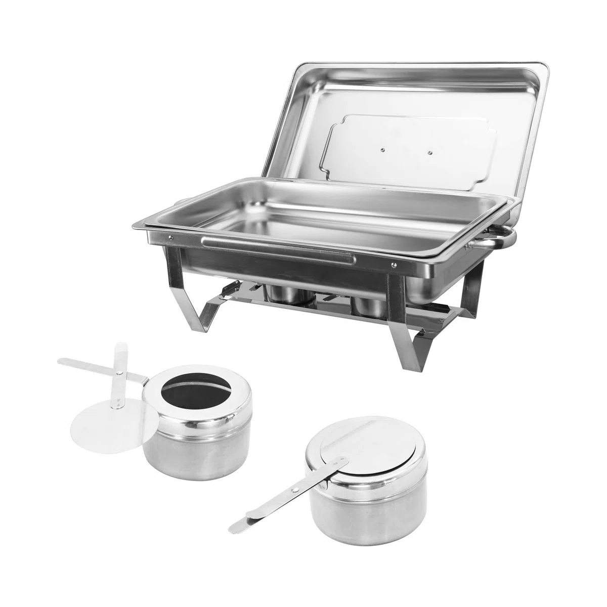 VONLUCE 4 Platos de Frotamiento 9L/8Q de Acero Inoxidable Calentador de Buffet Plegable Calentador de Comida con Bandeja de Agua, Bandeja de Comida y Tapa para Fiesta, Banquete, Bufé (4)