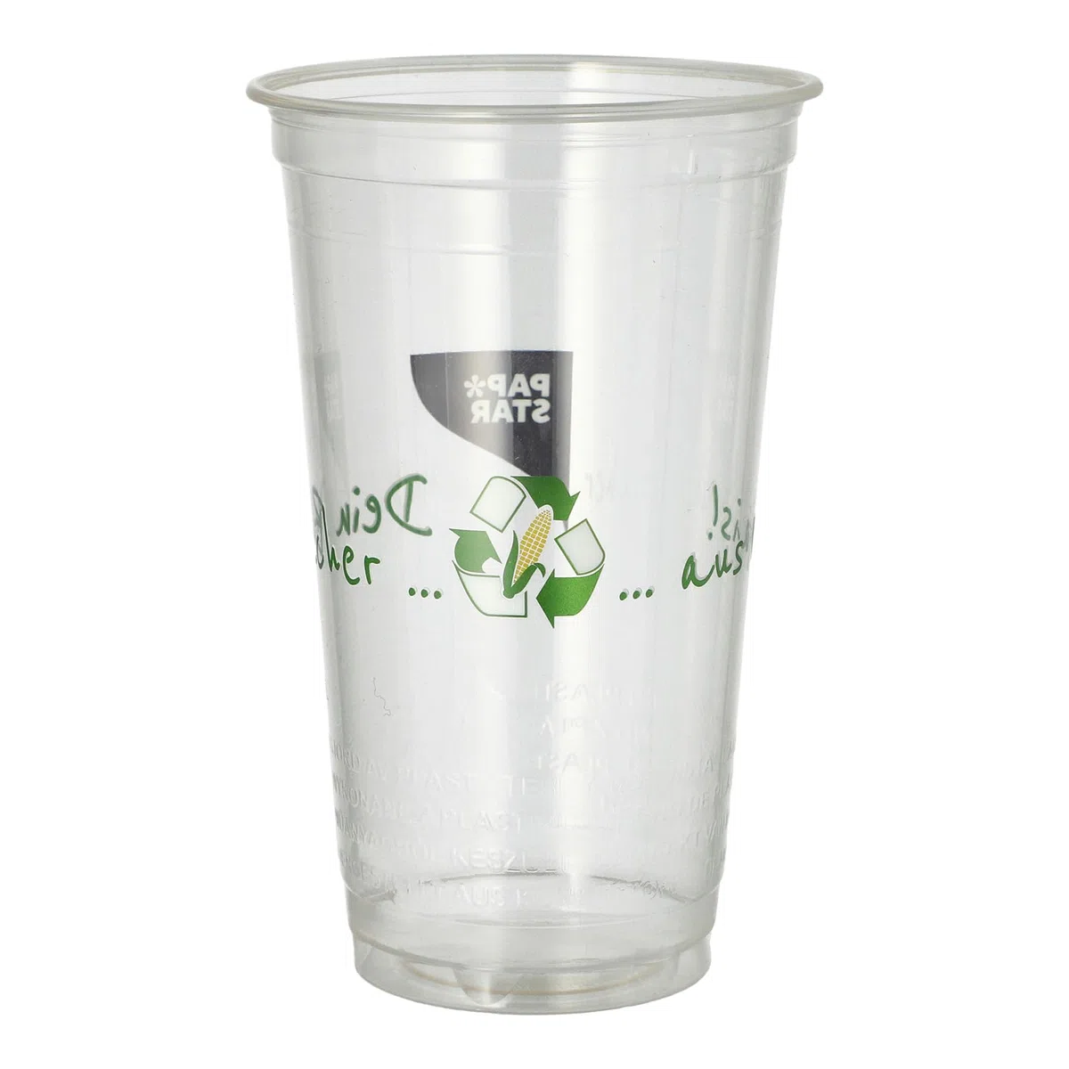 Papstar | 50 vasos para bebidas frías de plástico biodegradable (PLA) puro, capacidad 0,5 l, dimensiones Ø 9,5 cm x 15,1 cm, color transparente, vaso de maíz, 50 vasos x 1 paquete