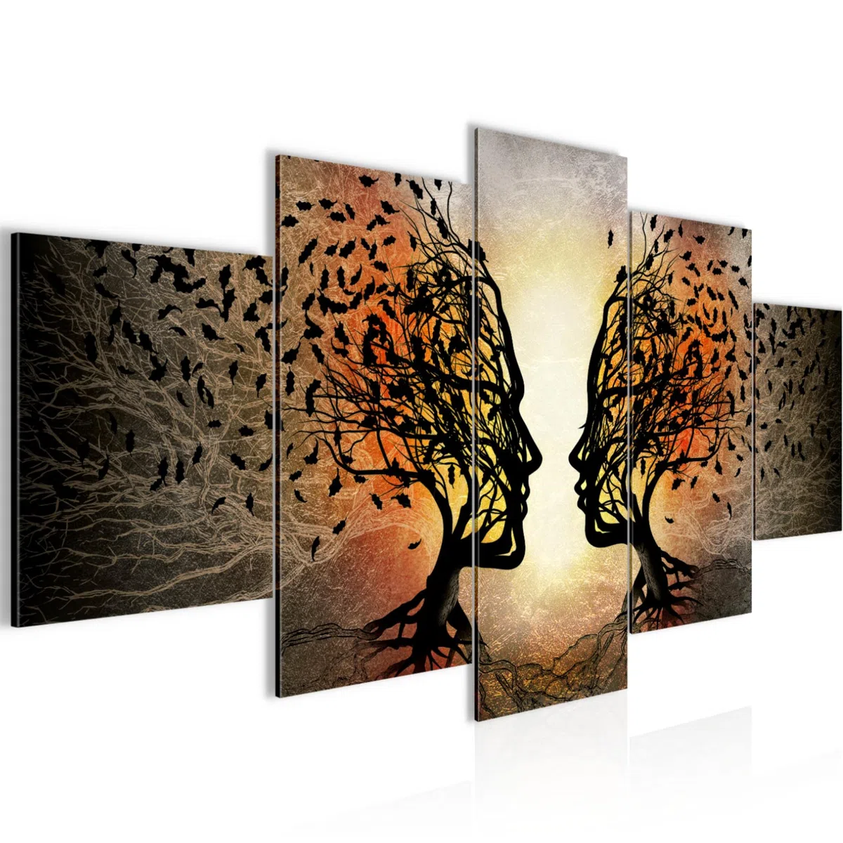 Runa Art Pareja Amor Beso Cuadro Lienzo no Tejido 5 Piezas árbol Abstracto Negro naranja Dormitorio Corredor 041253a