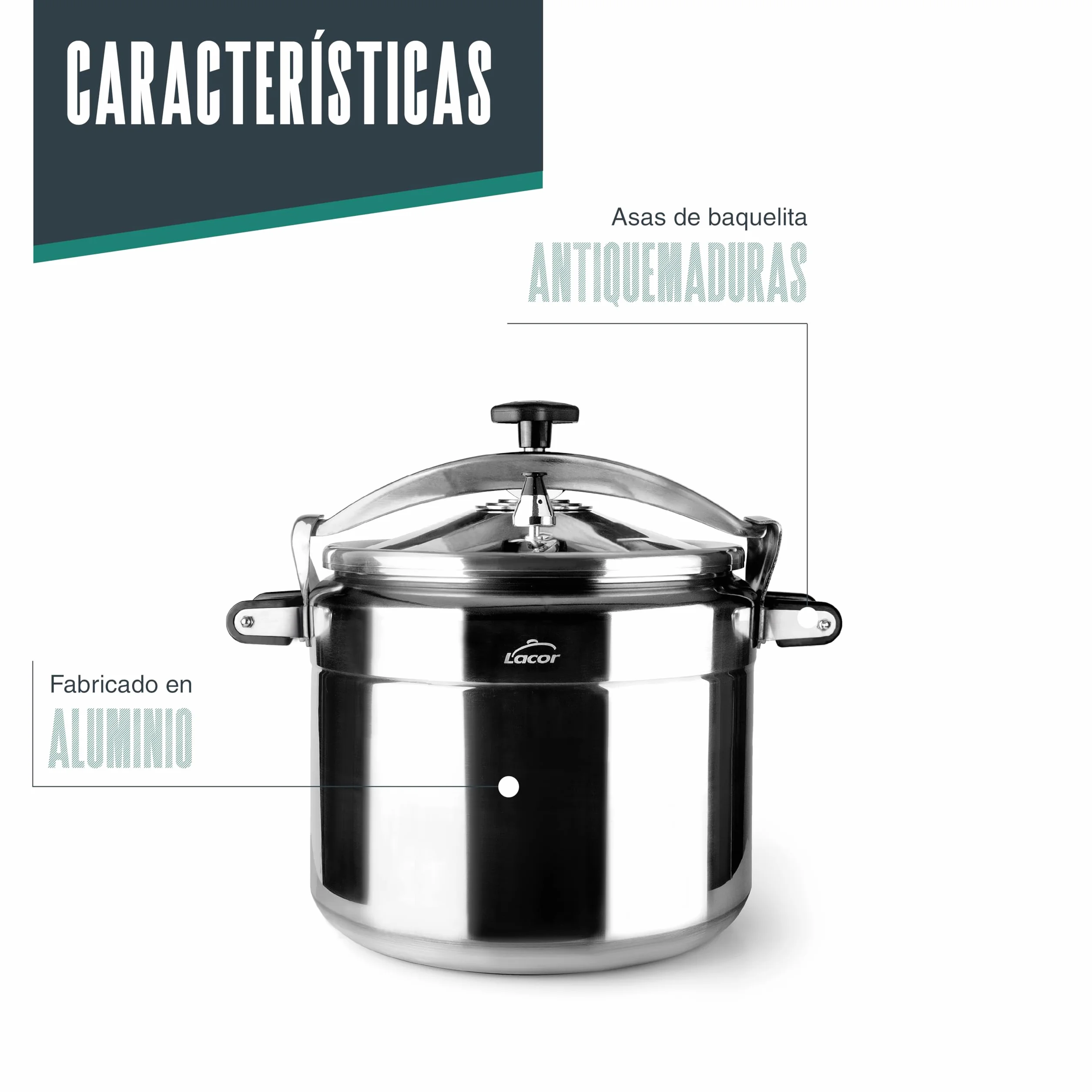 Lacor 20515 - Olla a presión rápida PRO Classic - Aluminio, 30 cm | En aluminio, para uso profesional y grandes cantidades; con 15 L de capacidad, cómodo de manejar y de guardar