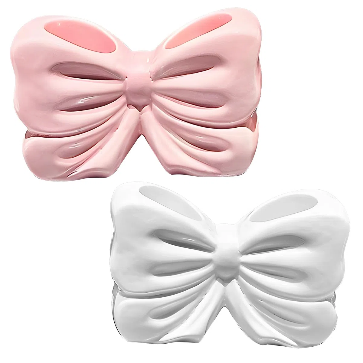 2 soportes para cepillos de dientes, accesorios de baño con lazo de cerámica, bonitos organizadores de cepillo de dientes y pasta de dientes, soportes de cepillo de dientes rosa y blanco a prueba de