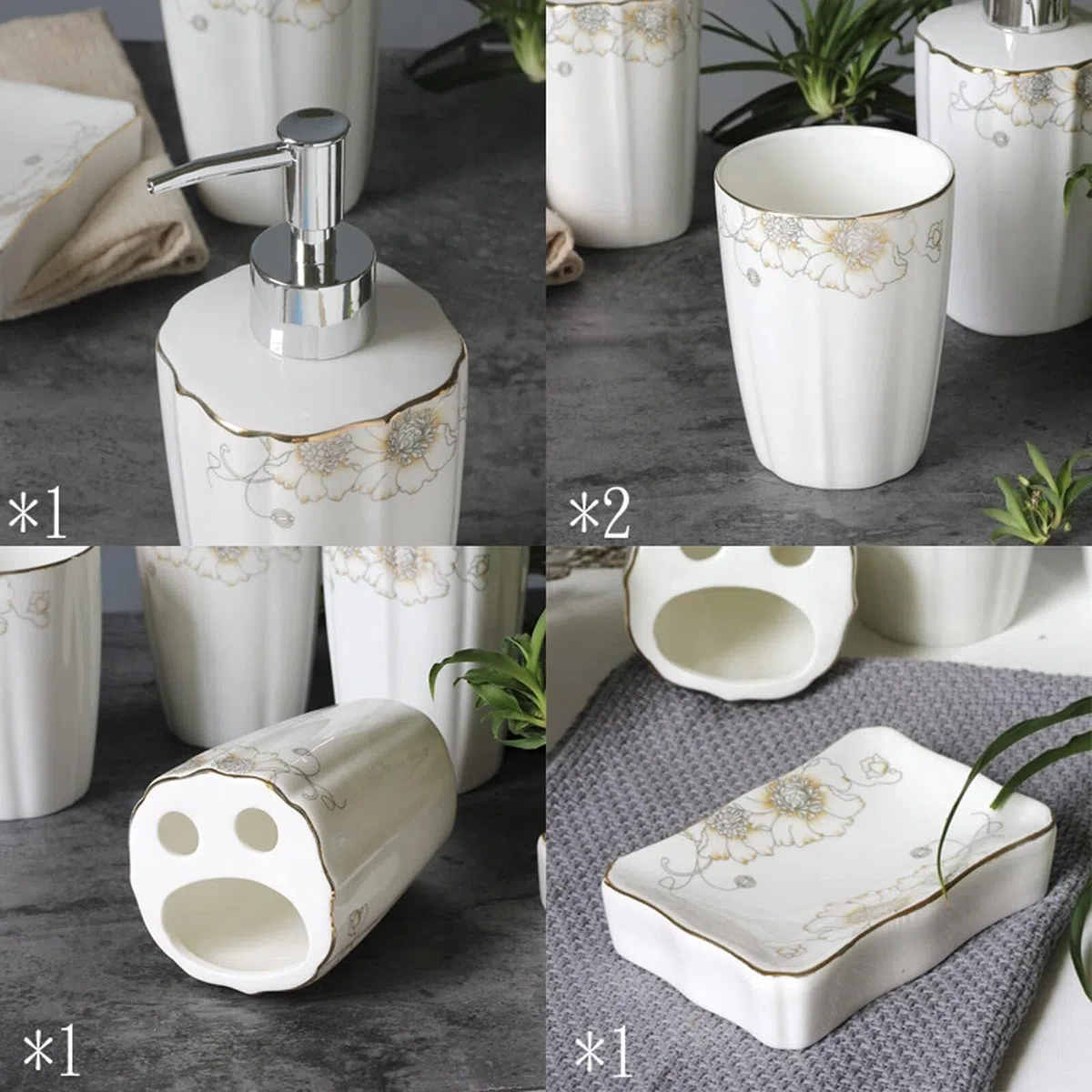 Juego de Accesorios para baño Juego de Accesorios baño 5 Piezas: dispensador jabón, Porta cepillos Dientes, Vaso, Plato. Decoración Decoración Ideal para inquilinos(Silver)