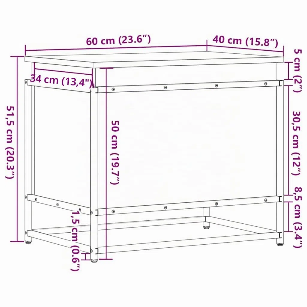 vidaXL Caja de almacenaje con Tapa Madera marrón Roble 60x40x51,5 cm, Caja de Mantas, baúl de almacenaje, Caja de almacenaje de Juguetes