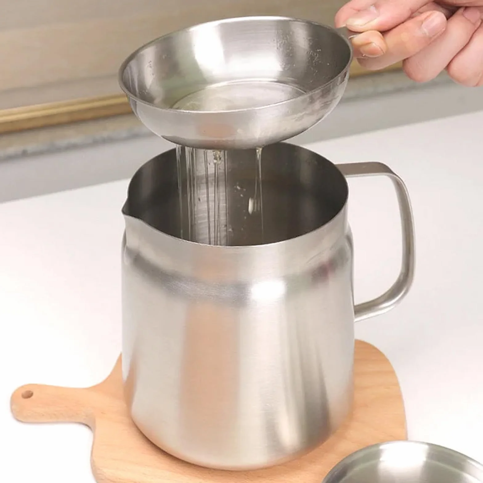 Recipiente de filtro de aceite versátil de acero inoxidable 304 de gran capacidad, olla de filtro de aceite de acero inoxidable, mini freidora de aceite de cocina y taza de filtro, tanque de red