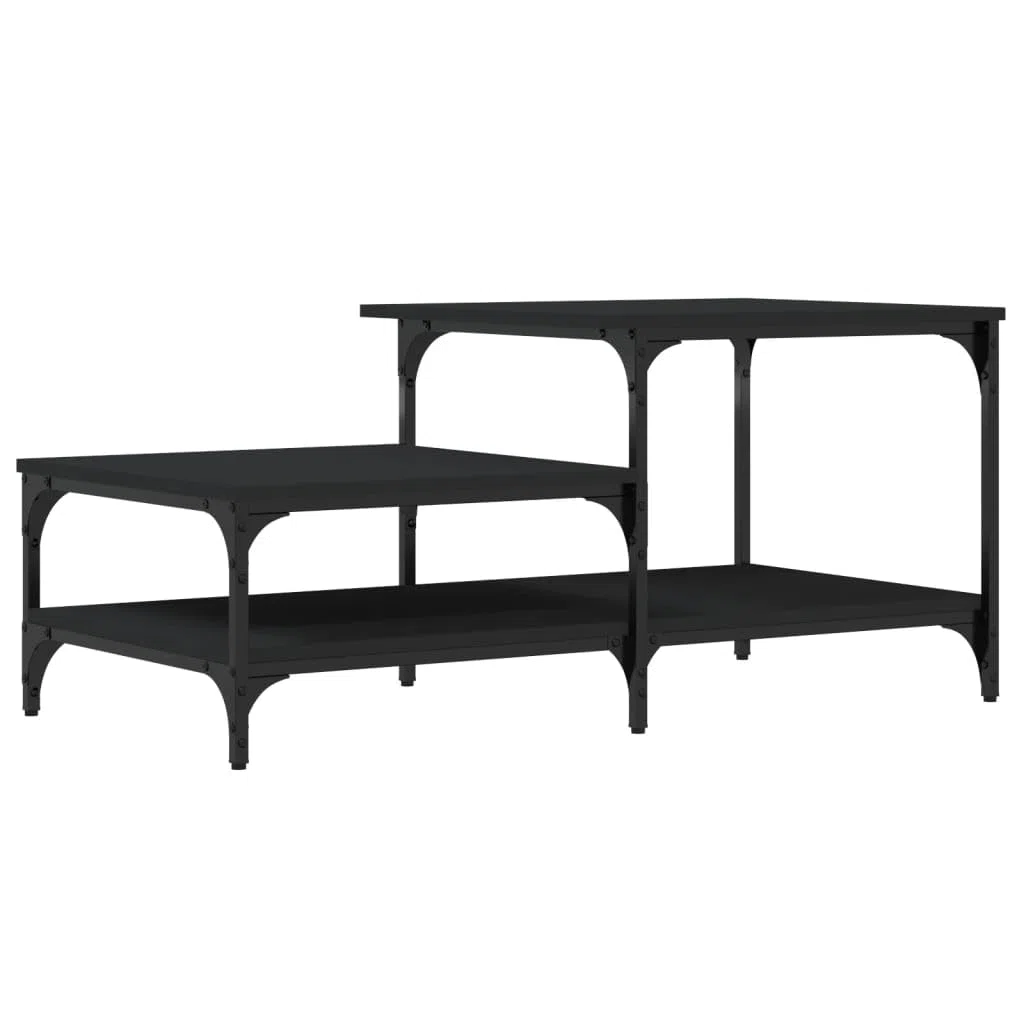 Mesa de centro negra 100 x 50,5 x 45 cm, moderna mesa de salón con 3 estantes y estructura de metal, mesa auxiliar de diseño industrial de madera, elegante mesa de sofá para salón