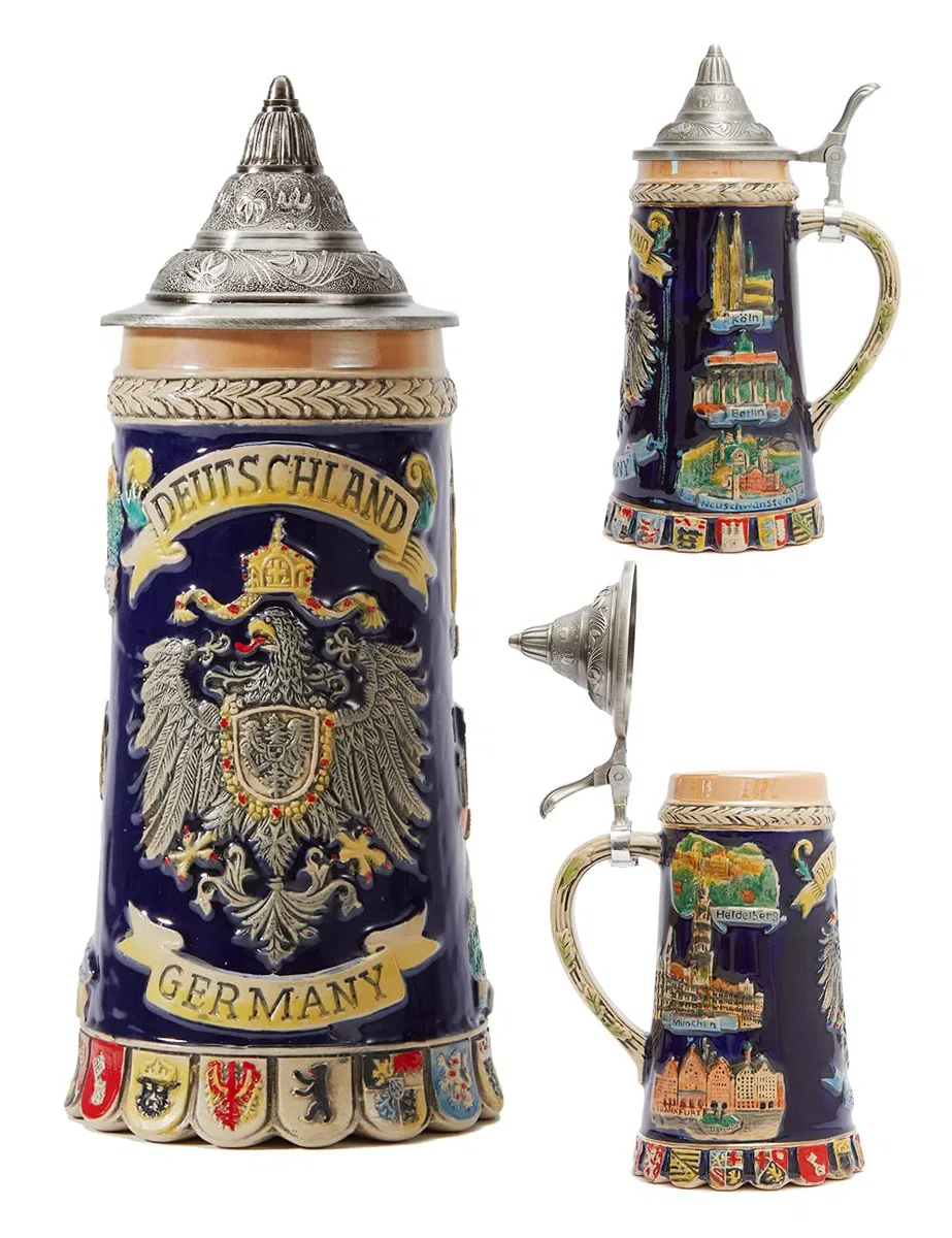 HAUCOZE Jarra de Cerveza Alemana Vikinga Bavaria,Taza con Tapa, Regalo de Oktoberfest y Cumpleaños para Hombres Padre Esposo 0,6 Litros