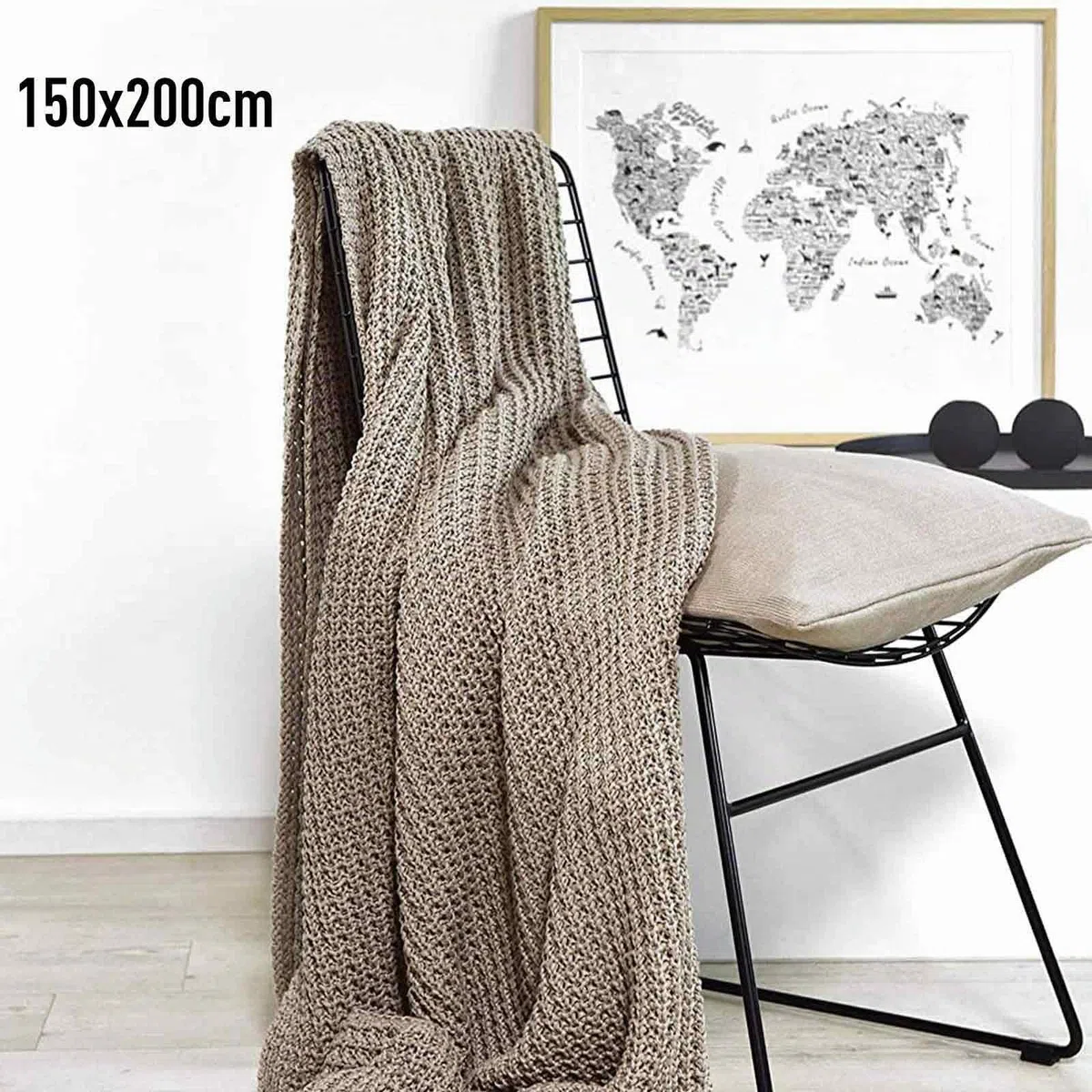 Manta Alen de Punto, 150x200 cm, Arena, 100% algodón, de Punto, Punto Grueso, Ökotex, Manta de Punto, Manta cómoda, Elegante y a la Moda