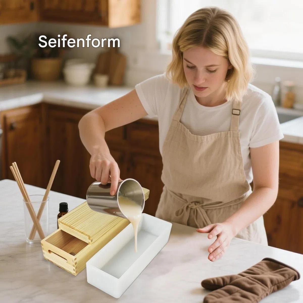 Molde De Pan De Jabón 1300 ml Kit DIY Antiadherente Fácil Desmoldeo, | Molde Rectangular Flexible De Silicona Con De Madera Para Jabón Para Chocolate, Pasteles Y Pudín Hec