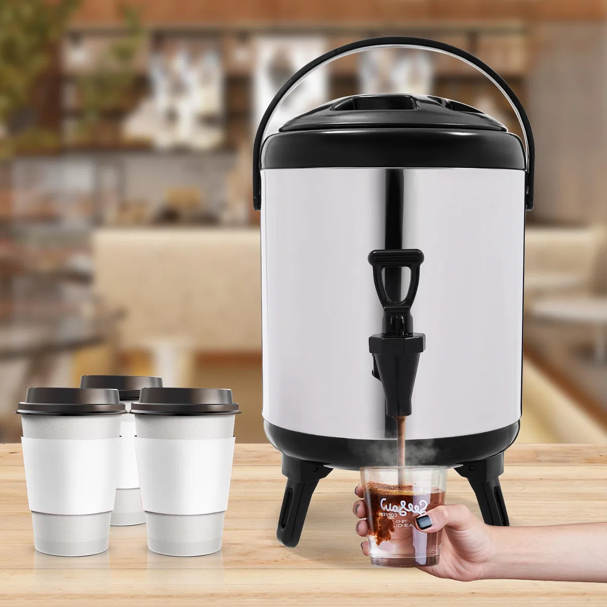 Dispensador de bebidas aislado de acero inoxidable con grifo, urna de catering, cubo térmico para agua caliente, té, café, fiesta