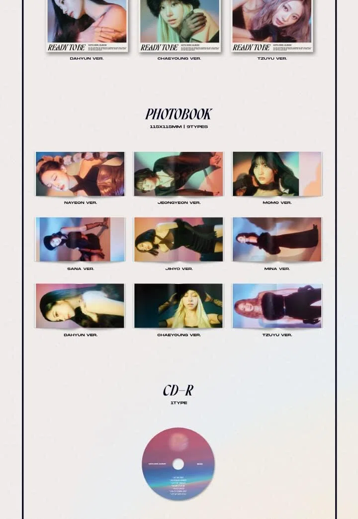 TWICE READY TO BE 12º Mini Álbum, versión Digipack, CD+POB+Cartel desplegable en el paquete+Libro de fotos+Tarjeta fotográfica+Adhesivo+Seguimiento sellado (Conjunto de 9 versiones)