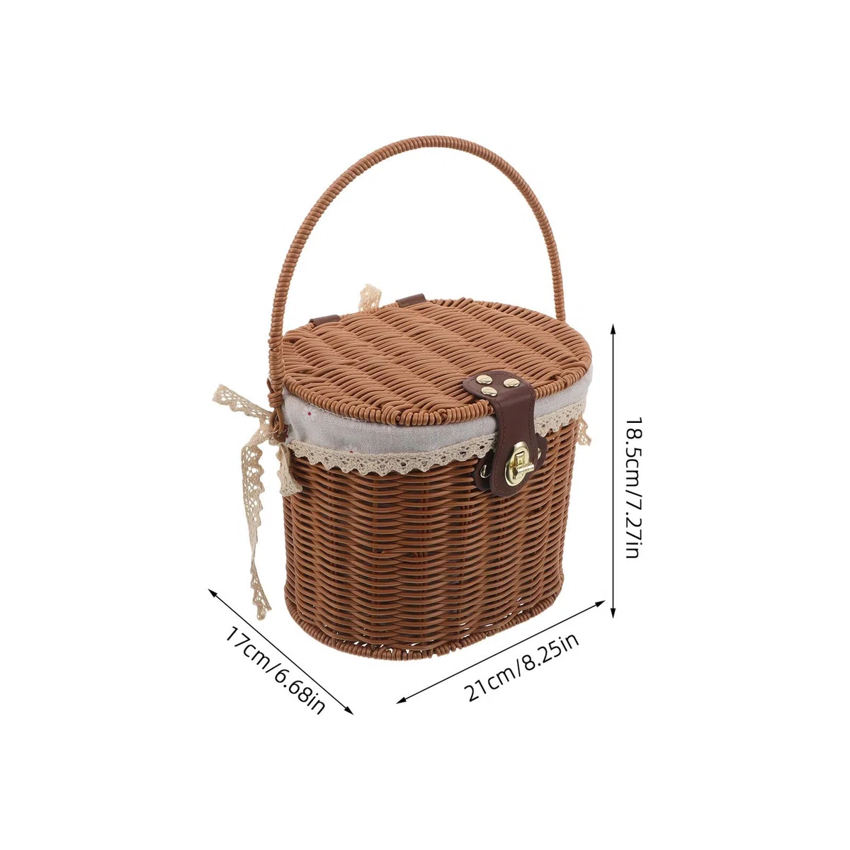 PRETYZOOM Cesta Tejida a Mano Pequeña con Tapa y Asas Forro de Tela Interior Cesta Decorativa Multiusos para Almacenamiento y Picnic y Cocina Estilo Rústico Natural