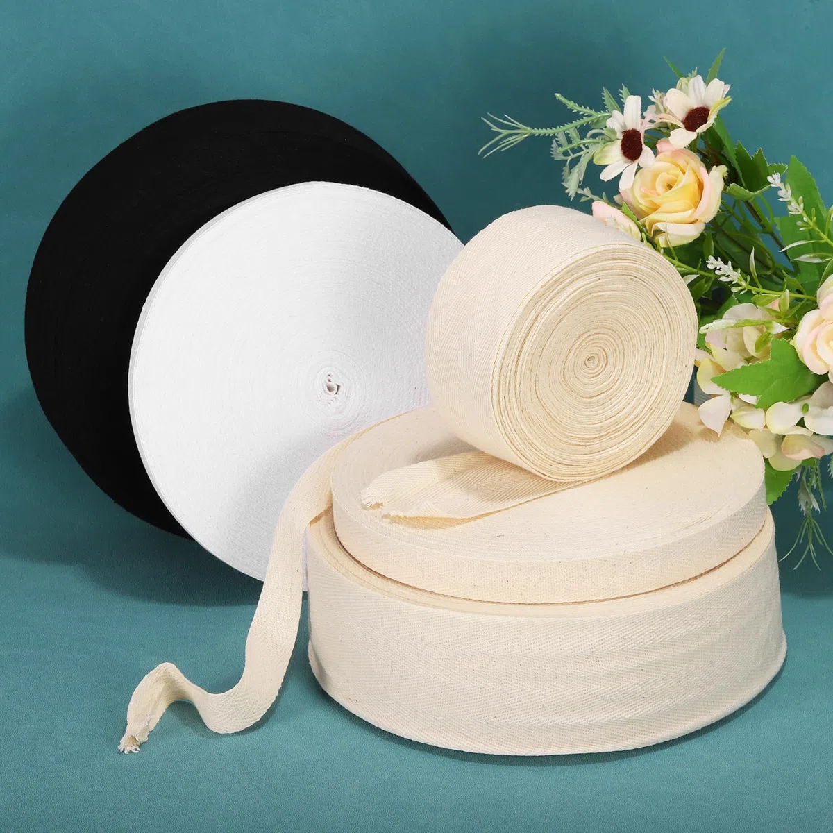 QUARKZMAN Cinta de Sarga 1 Unidad de 45 Yardas x 60mm - Cinta de Tela de Algodón Rollo de Cinta de Espiga para Ropa Accesorios Bolsos (Blanco Beige)