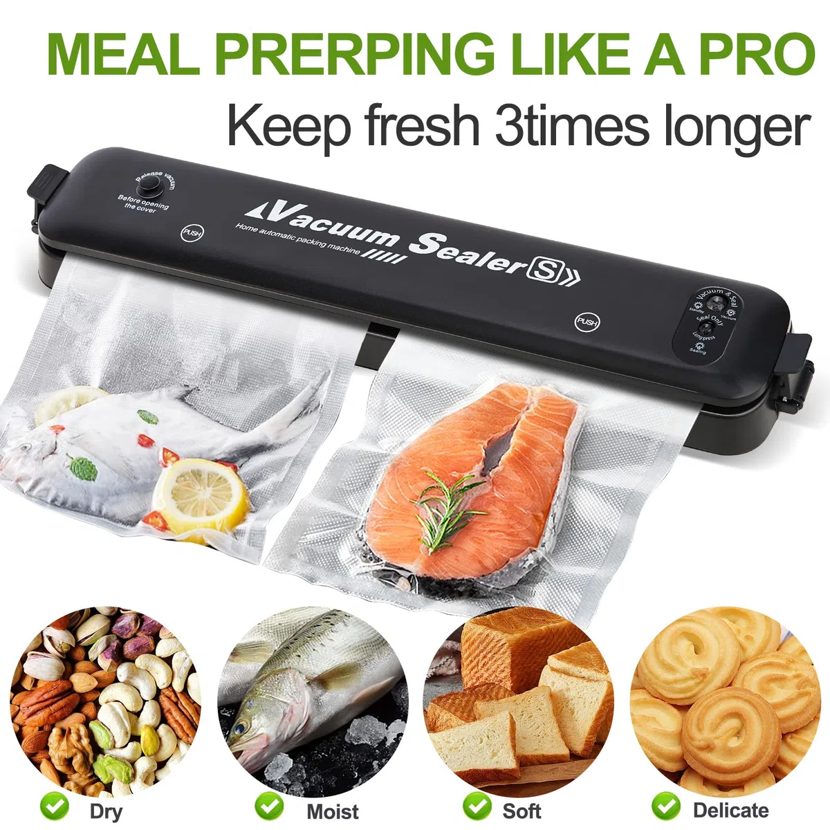 Bolsas selladoras al vacío – 8 pulgadas x 20 pies (3 rollos) – Rollos de grado comercial Sous Vide y ahorro de alimentos, reutilizables y ajustables, protección contra pinchazos, ideal para cocinar y