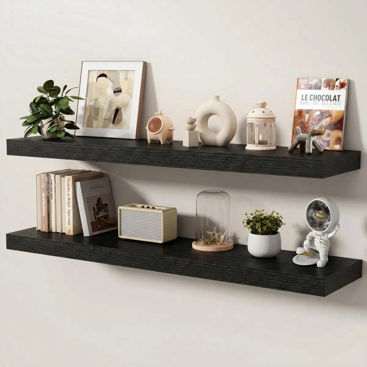 Juego de 2 estantes flotantes de 120 cm para pared con soportes invisibles, estante de madera resistente montado en la pared para cocina, baño, sala de estar, dormitorio