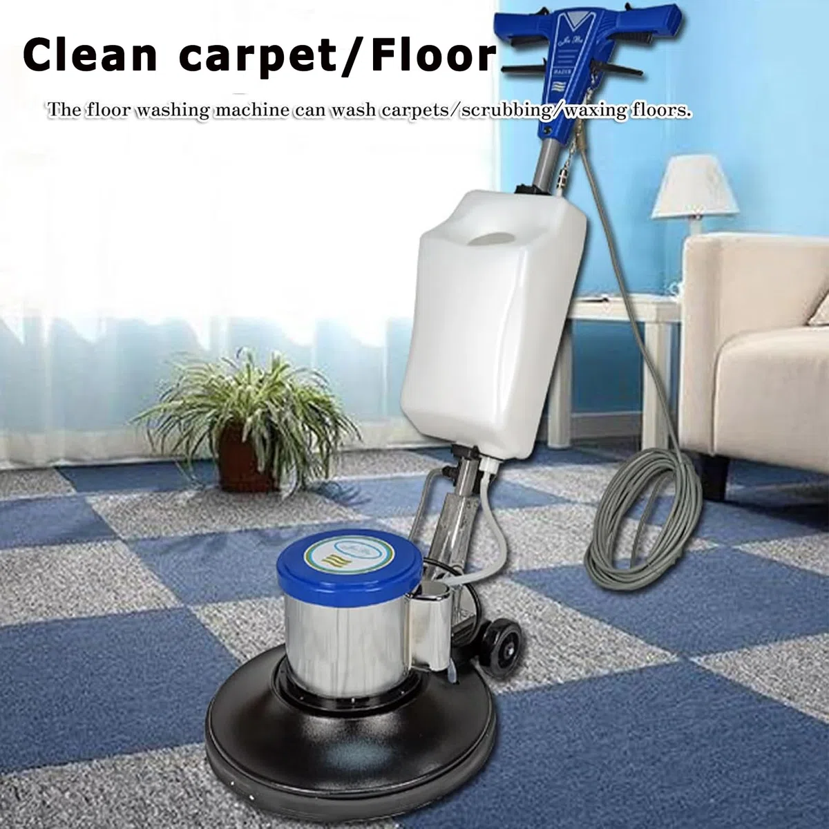 Arandela y pulidora vertical de alfombras con tablero de cepillo de 17 pulgadas, cepillos dobles y bandeja de agujas, cable de 12 m para madera, azulejos, alfombras, laminados y suelos duros