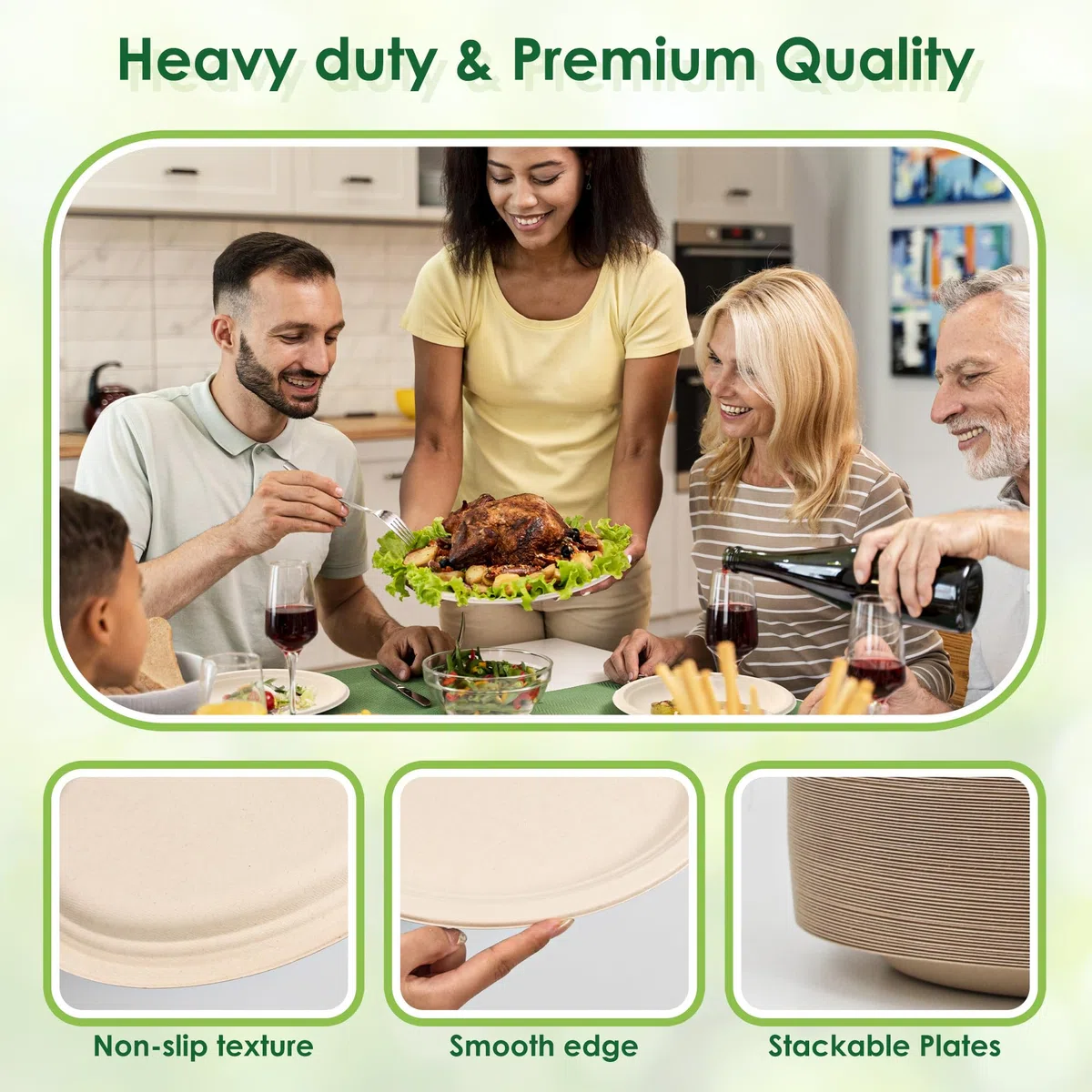 Platos de papel ovalados desechables, paquete de 100 platos de papel biodegradables de 12.5 pulgadas, platos de bagazo compostables resistentes y ecológicos para barbacoa, fiesta, picnic, color