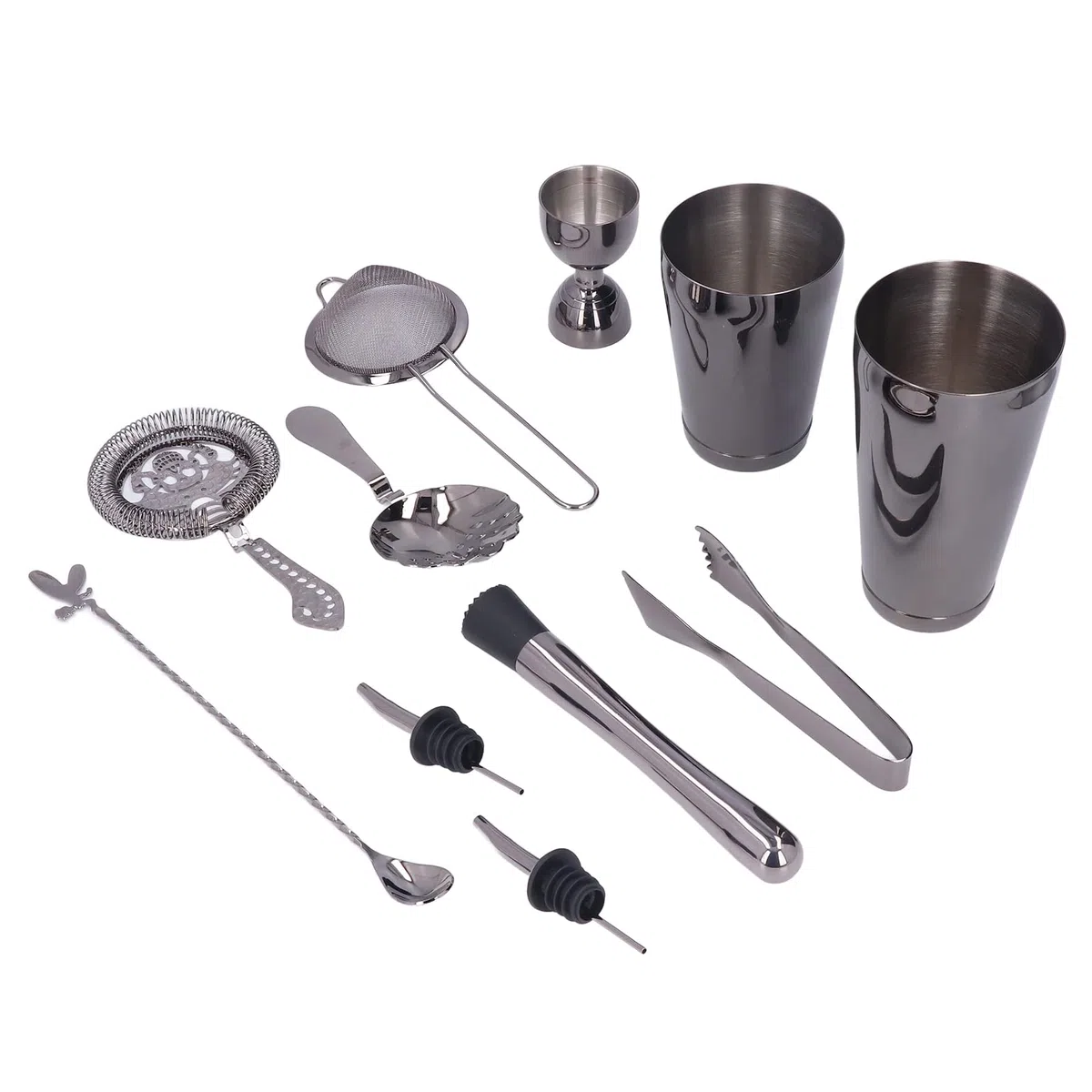 Juego de 11 cocteleras de acero inoxidable, juego de cócteles, juego de barra, juego de batidora de bebidas con todos los accesorios esenciales, coctelera, jigger, colador, mezclador, cuchara, mortero