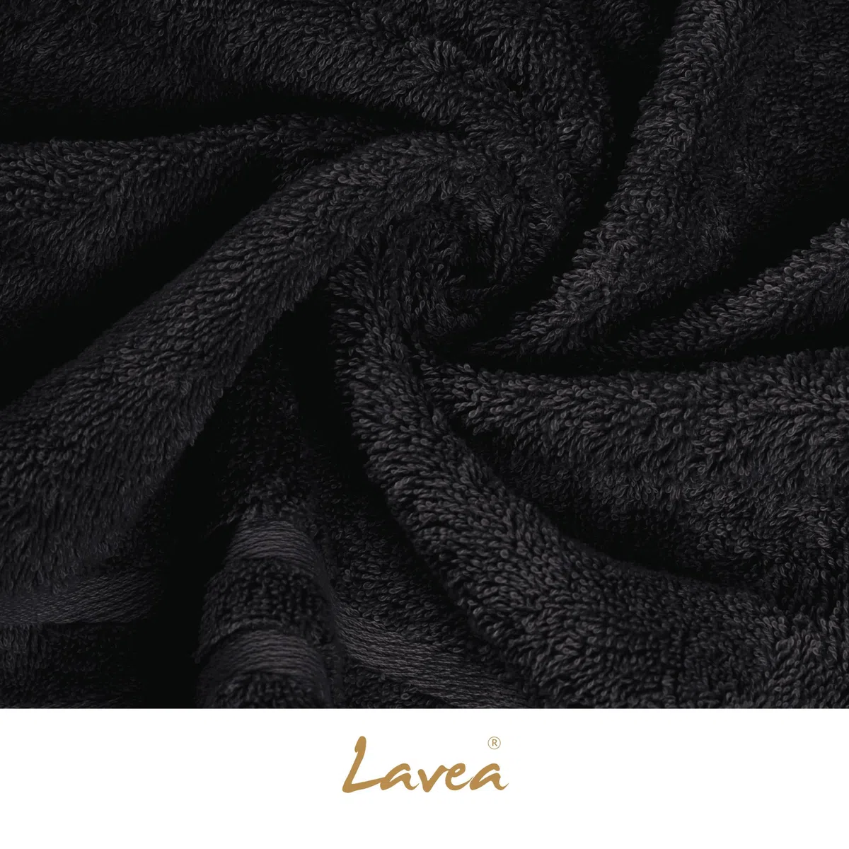 Lavea® Juego de 4 Toallas de Baño 70x140 cm en Rizo 100% Algodón – Suaves y Absorbentes – Toallas de Baño Grandes y Toallas de Ducha Ideales para Casa, Hotel y SPA – Negro