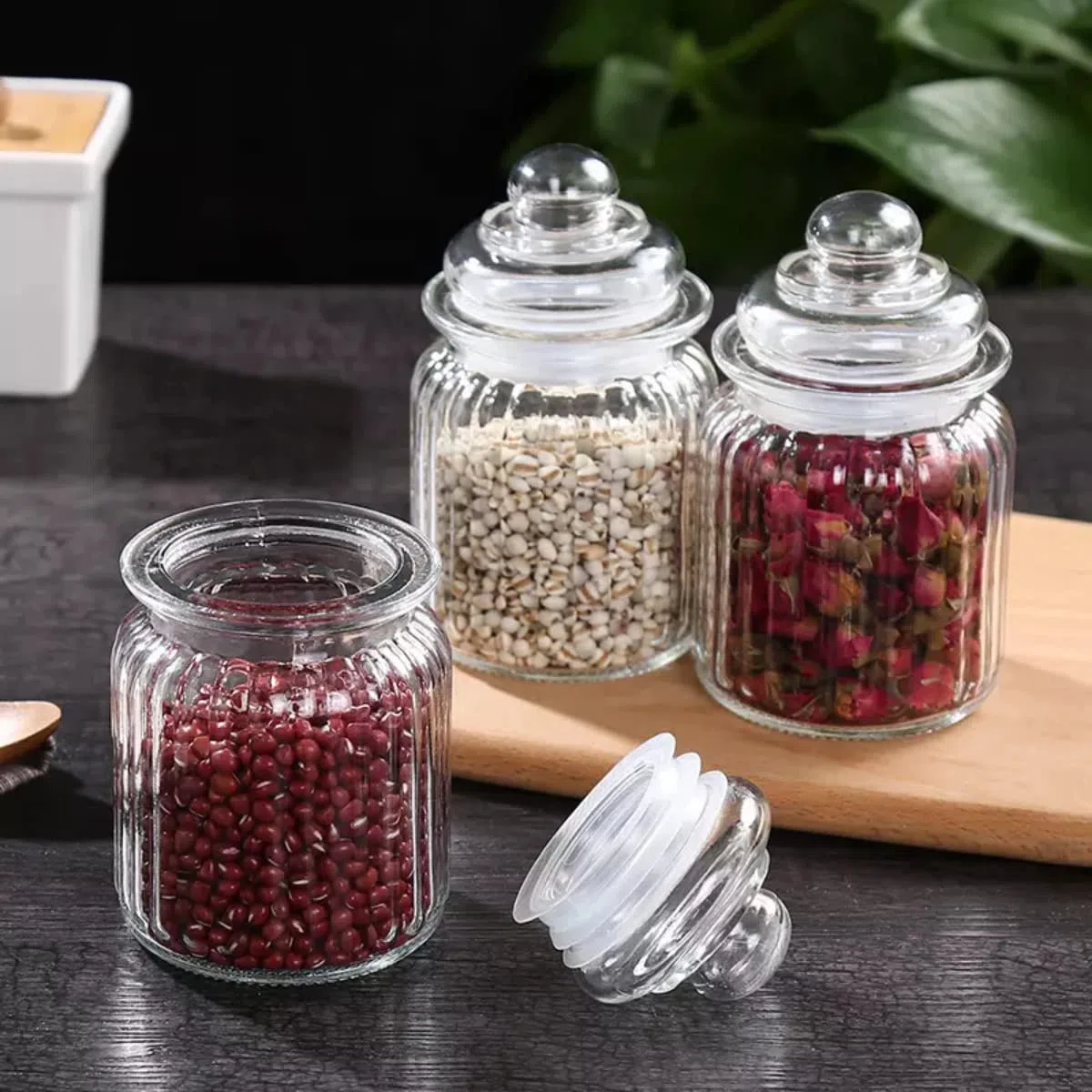 MUAC Tarro de vidrio con tapa para cocina, tarros pequeños para almacenamiento de cocina, tarro de vidrio, recipientes de almacenamiento de alimentos para almacenar especias, mermelada, miel, Aachar,