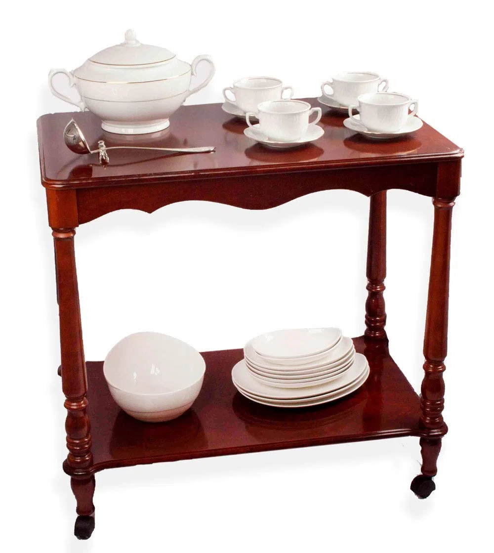 FranquiHOgar Mesa Carrito de Servicio Auxiliar de Madera con Ruedas y Bandeja para Cocina y Comedor Vintage 2 Niveles | Tamaño: 80 x 50 x 75 cm Toledo