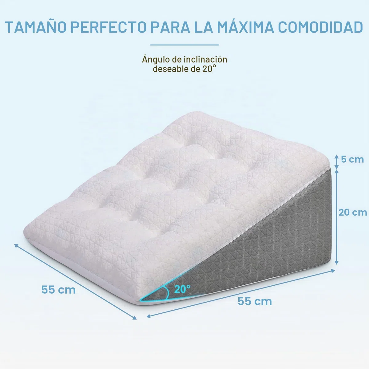 Cojín cuña para cama y sofá - Doble capa de espuma viscoelástica para leer - Cojín ortopédico para la cama para reflujo y apnea del sueño, cojín para la espalda perfecto para el apoyo de la