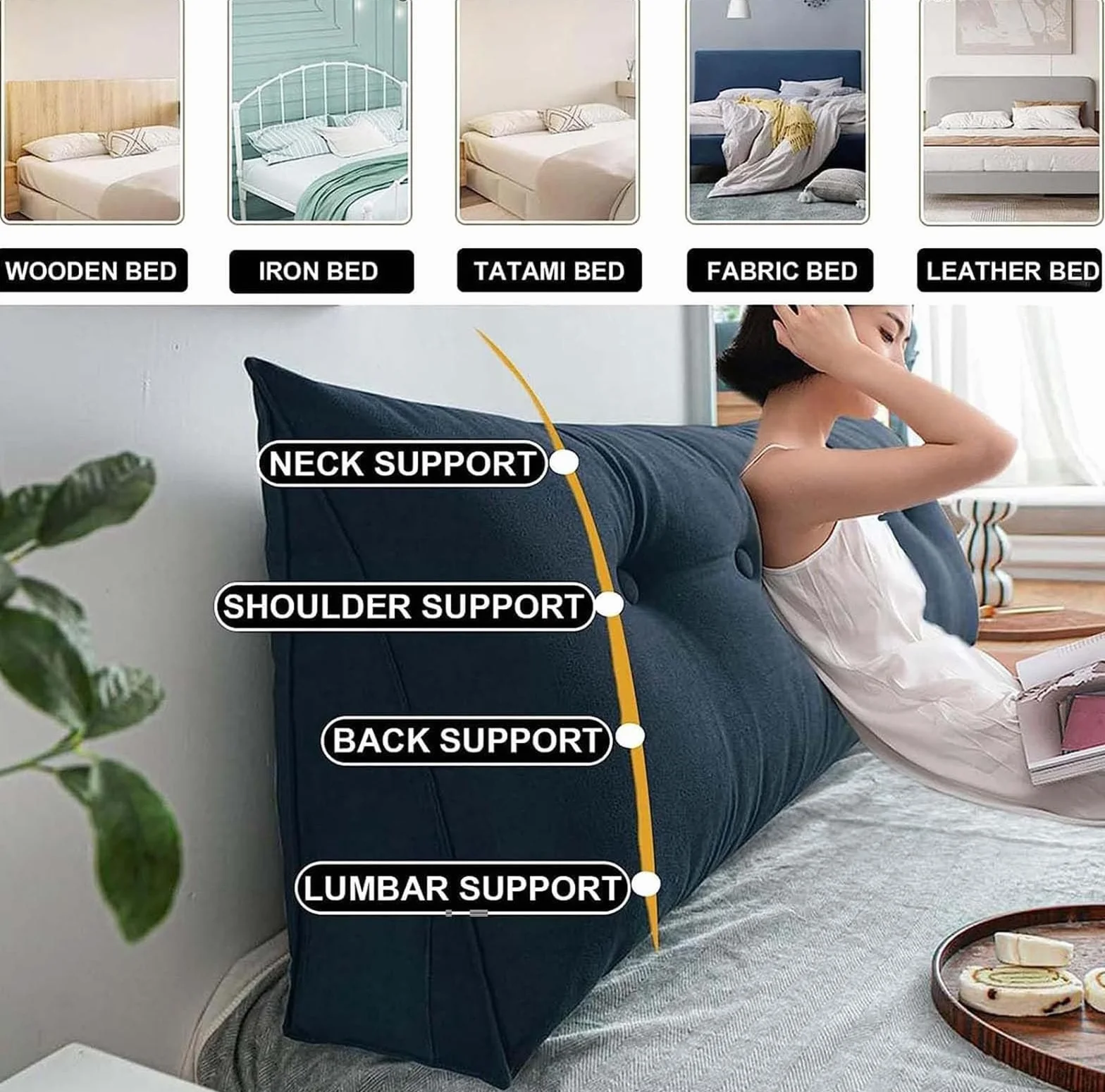 LXURY Almohada Triangular Transpirable Grande Cojín De Posicionamiento Retirable Almohada De Apoyo De Posicionamiento Cojín De Lectura con Soporte para La Espalda del Sofá,F,200cmx50cmx20cm