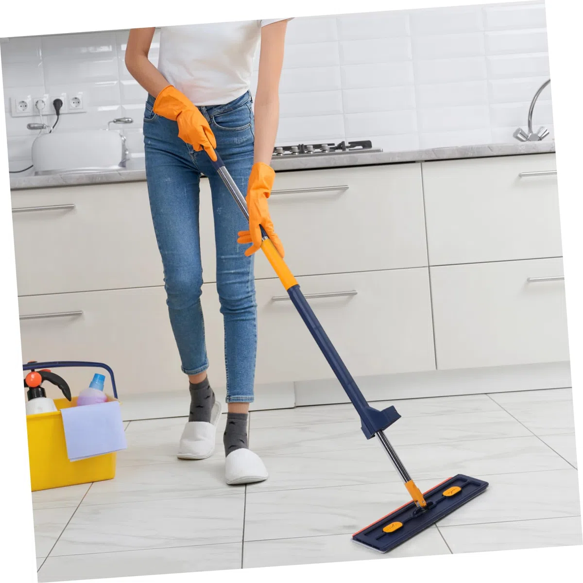 Trapeador de Piso Plano de Microfibra con Deshidratación Rápida y Limpieza Profunda, Material PVC y Aleación, Adecuado para Limpieza de Suelos y Paredes