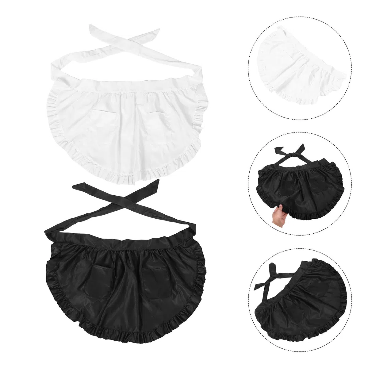 Tofficu 10 Unidades Delantal de Cintura Media Blanco con Volantes y Doble Bolsillo para Mujer, Diseño Elegante y Cómodo Adecuado para Cocina, Restaurante y Fiesta de Halloween