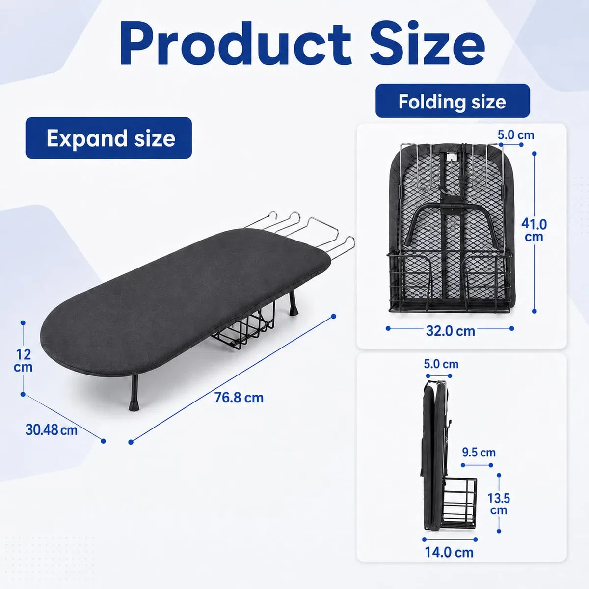 Tabla de Planchar Plegable con Soporte para Plancha para Viajes en el Hogar | Tabla de Planchar Plegable Pequeña de Mesa con Patas Antideslizantes,Gancho,Funda Resistente al Calor,Ahorra Espacio,77x31cm